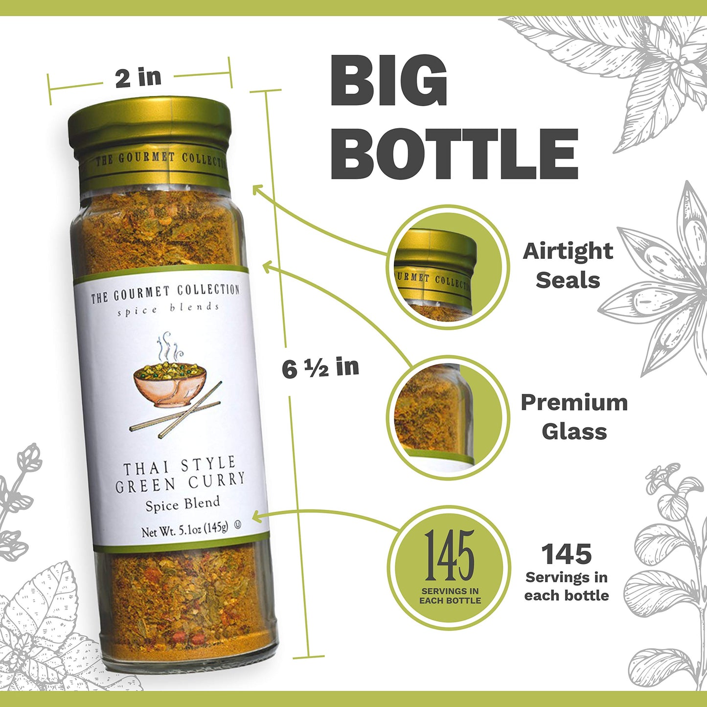 Dangold Thai Style Green Curry Spice Blend, 5.1 oz - Spicy & Sweet Seasoning for Chicken, Vegetables, Fish - 156 Servings Grill Rub