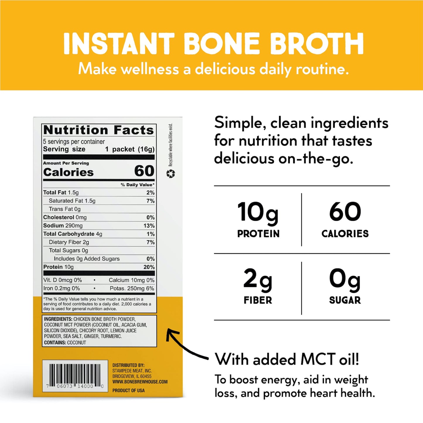 Bone Brewhouse - 2 pack - Chicken Bone Broth Protein Powder - Lemon Ginger Flavor - Keto & Paleo Friendly - Instant Soup Broth -