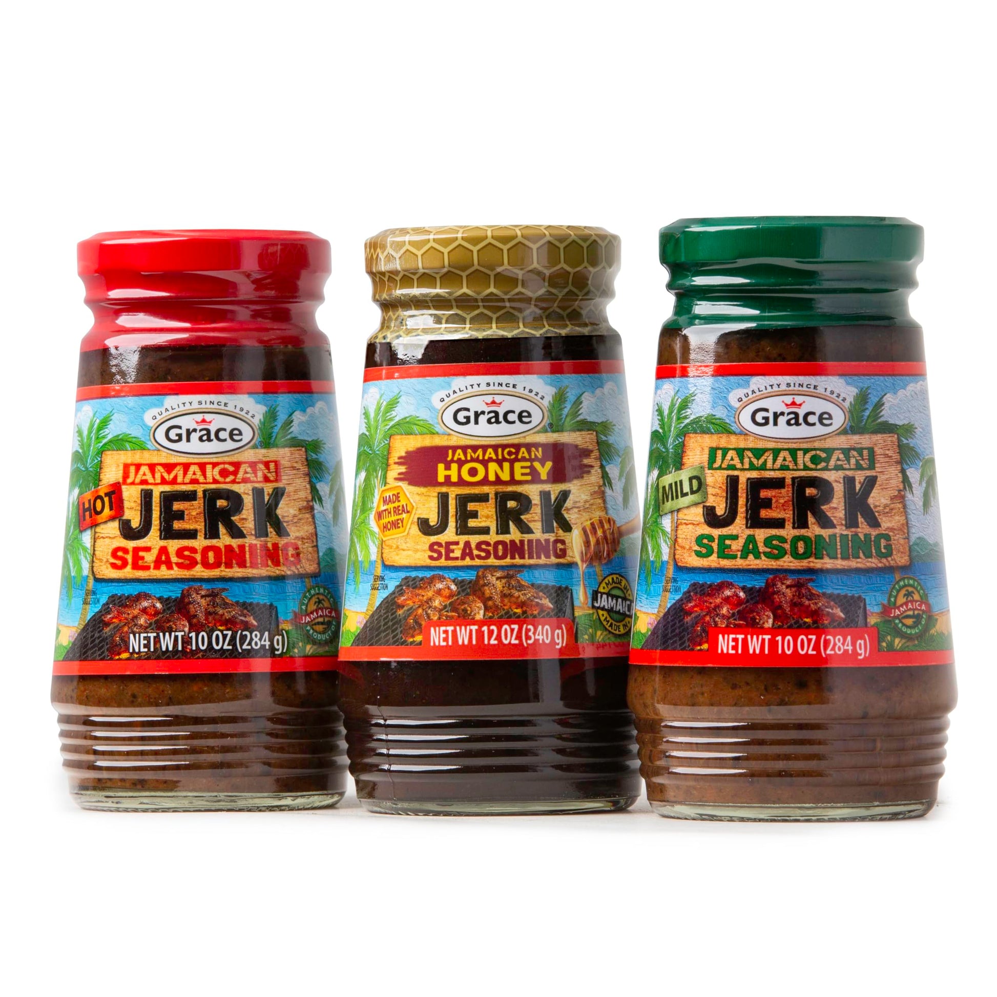 Grace Jamaican Jerk Seasoning Paste Variety Pack - Honey, Mild & Hot Jerk Seasoning Jamaican Style - Caribbean Jerk Seasoning Mi