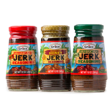 Grace Jamaican Jerk Seasoning Paste Variety Pack - Honey, Mild & Hot Jerk Seasoning Jamaican Style - Caribbean Jerk Seasoning Mi