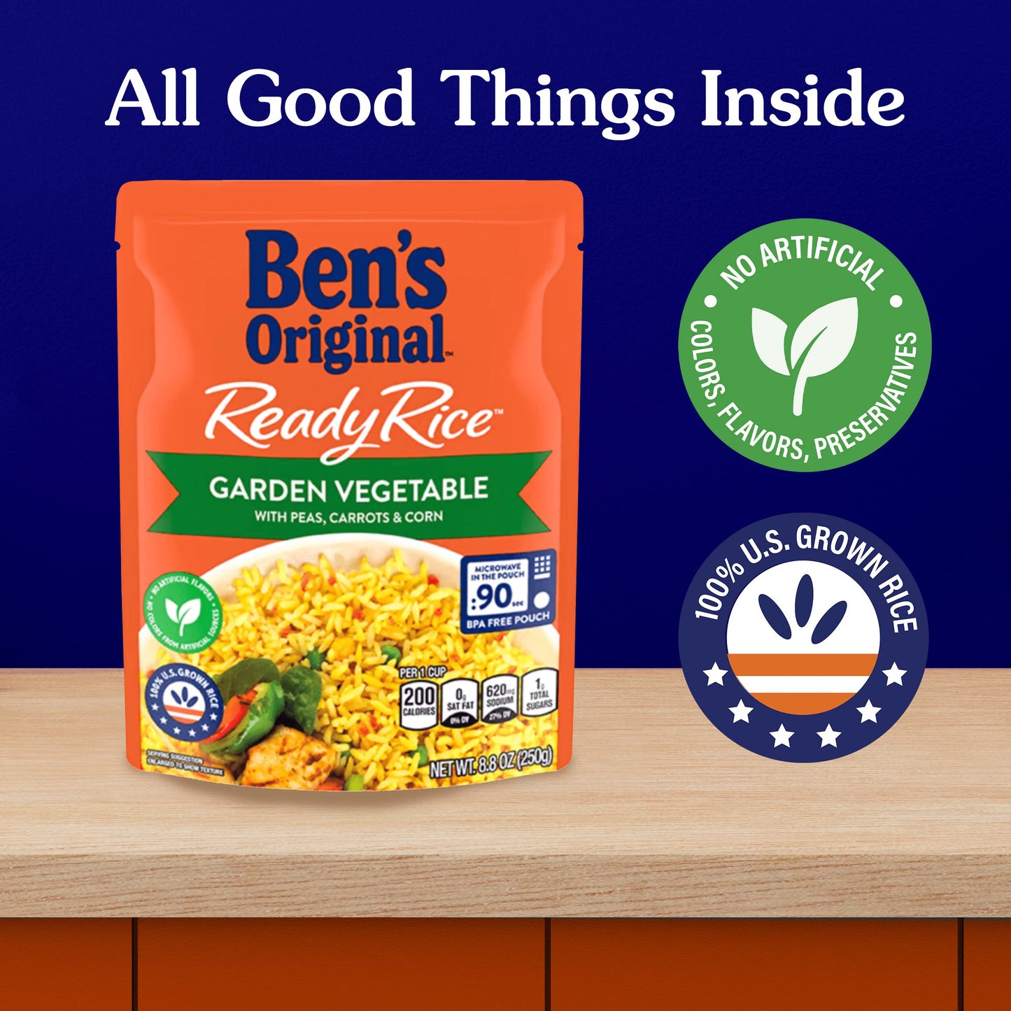 BENS ORIGINAL Ready Rice Garden Vegetable Flavored Rice, Easy Dinner Side, 8.8 oz Pouch
