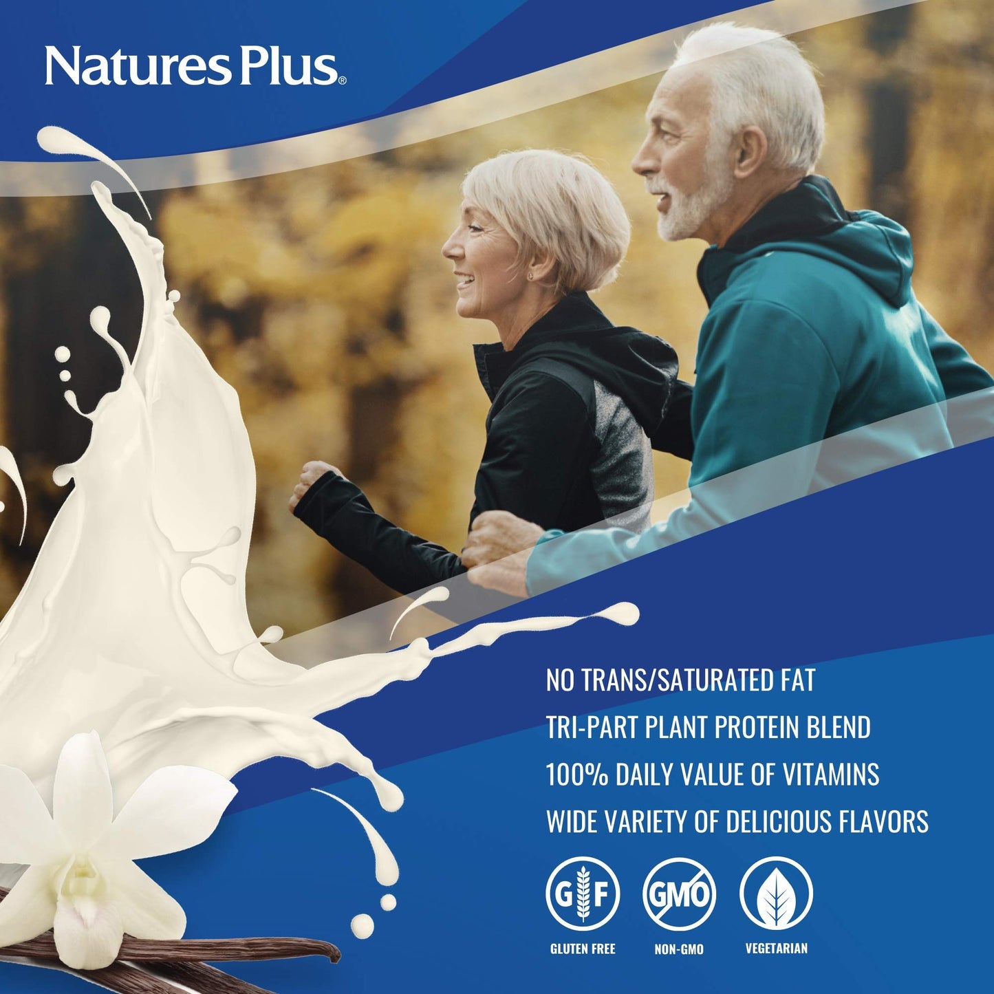 NaturesPlus SPIRU-TEIN Plus Shake, Vanilla, Plant-Based Protein Powder, 19.2 oz, Vegetarian, Gluten-Free, 16 Servings