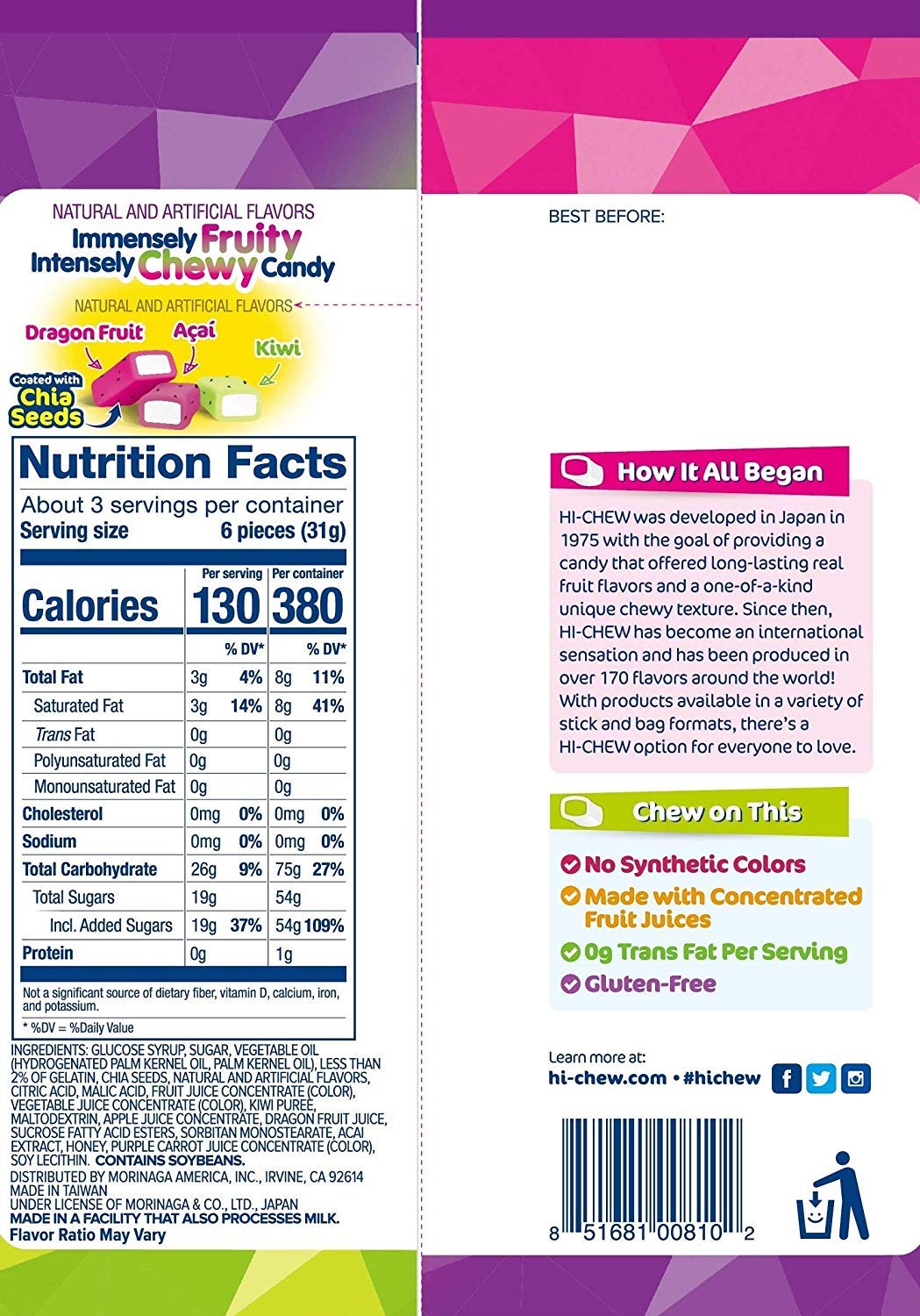 HI-CHEW Chewy Candy, 3.17 Oz, Yellow, Pack of 1, Model 6120849
