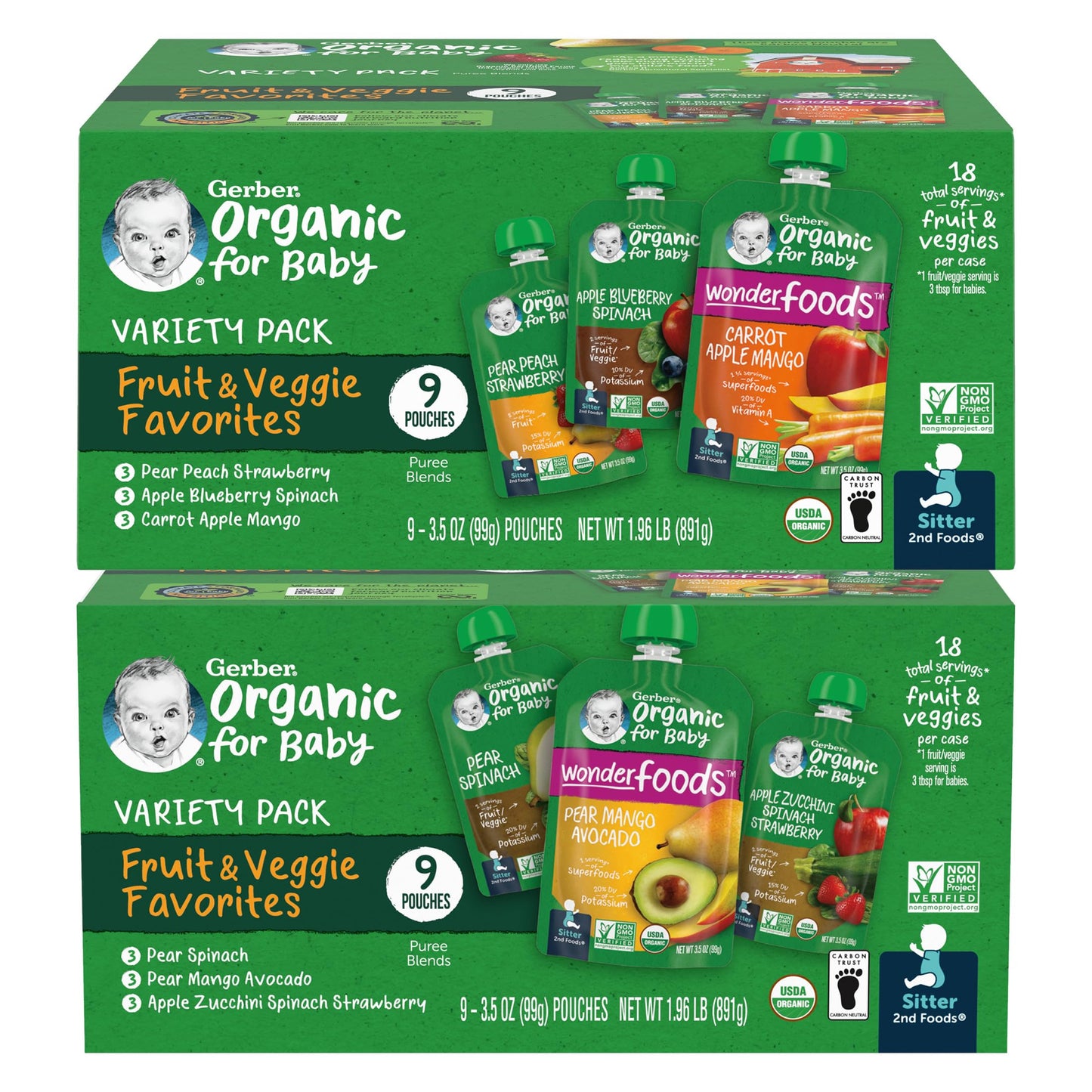 Gerber 2Nd Foods Organic For Baby Puree Blend Pouches Variety Pack, Fruit & Veggie Favorites (Variety)