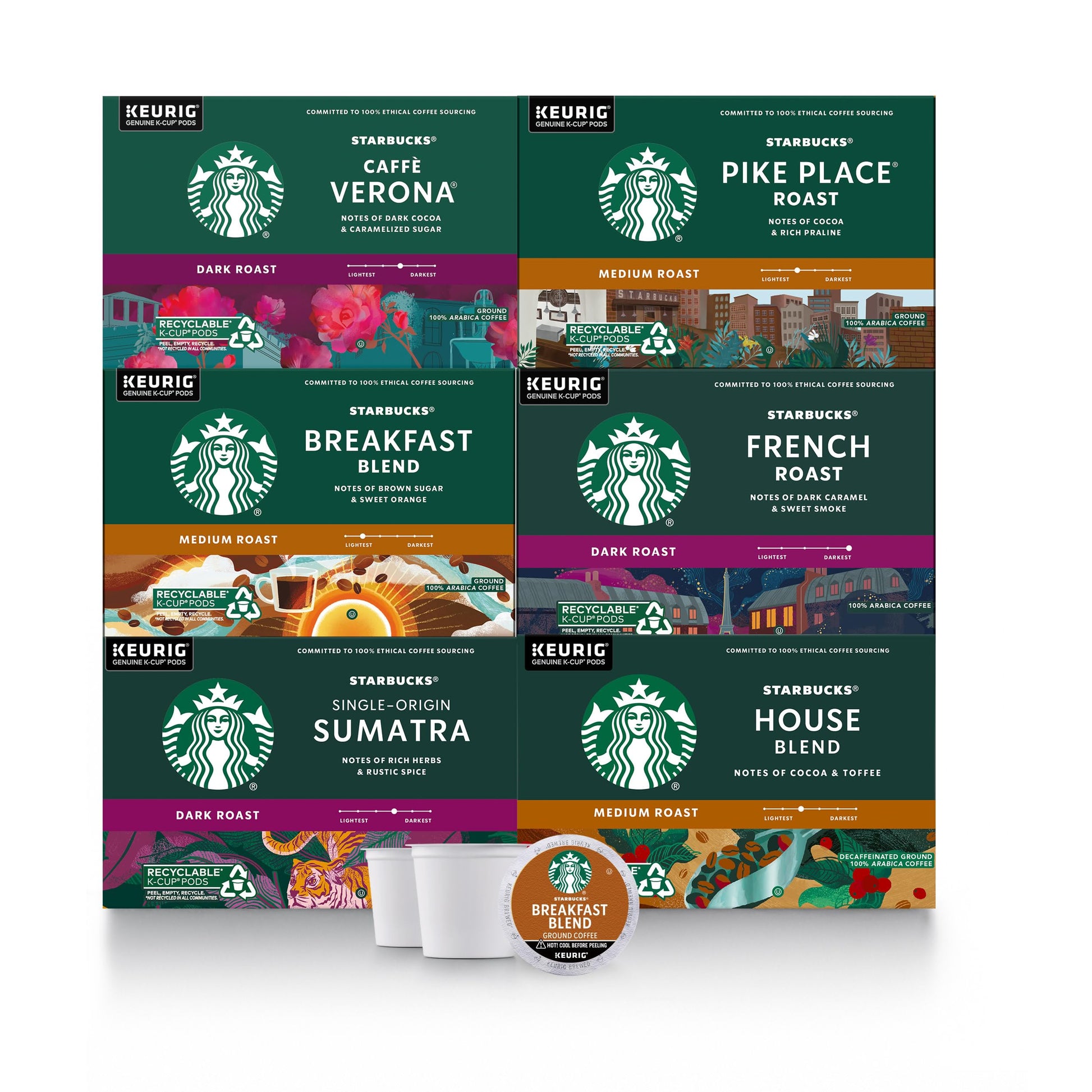 Starbucks K-Cup Coffee Pods Variety Pack, Medium & Dark Roast, 60 Pods Total, Compatible with Keurig Brewers, Black Variety