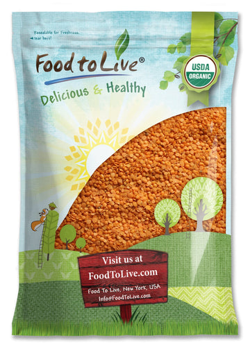 Food to Live Organic Red Split Lentils, 10 Pounds Non-GMO, Masoor Dal, Dried, Vegan, Kosher, Bulk. No Soaking Required. Source o