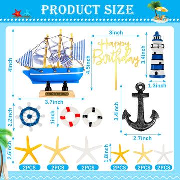 19 Pcs Nautical Cake Topper Pirate Cake Topper Ship Theme Cake Topper Nautical Cupcake Topper Nautical Party Decorations For Bir