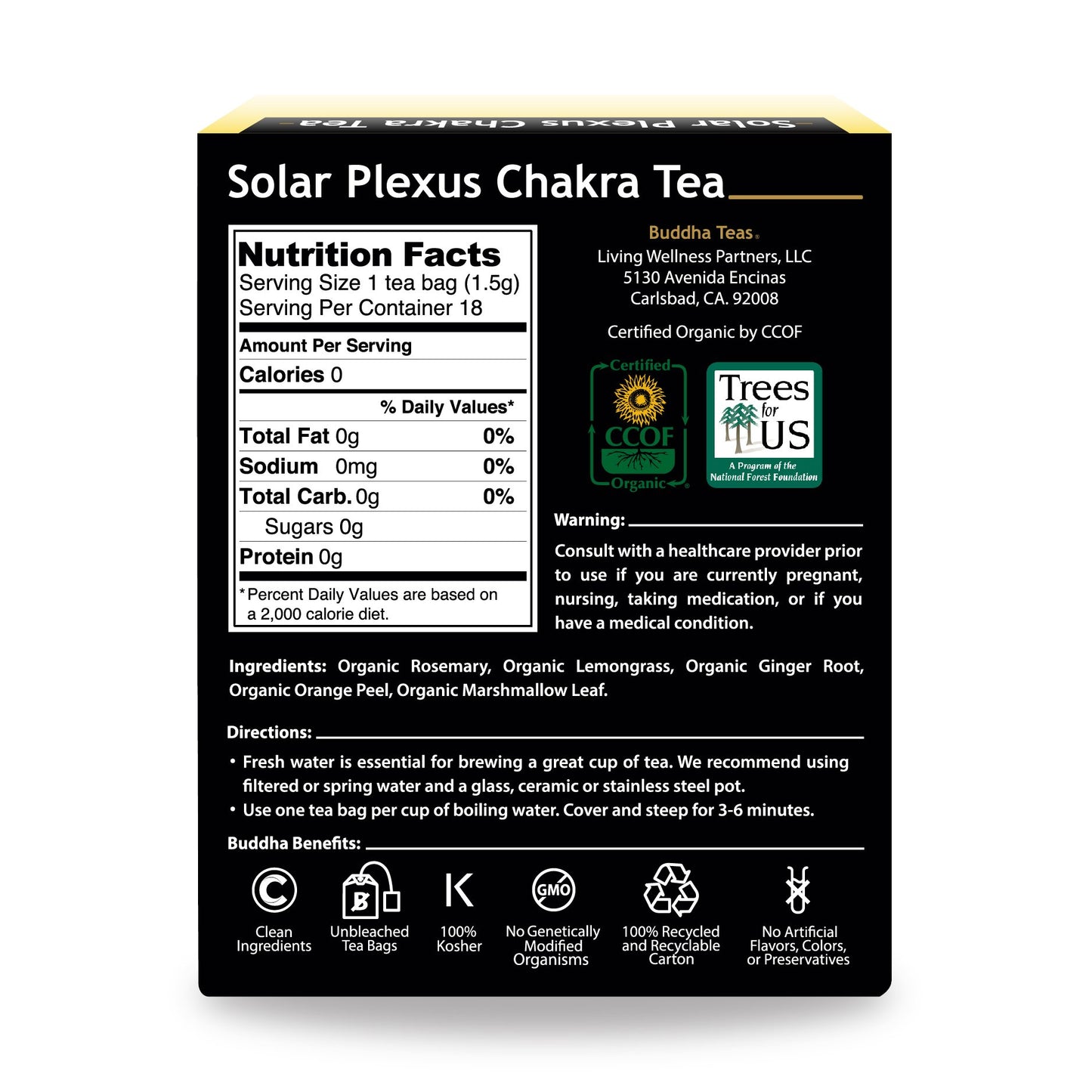 Buddha Teas - Solar Plexus Chakra Tea - Organic Herbal Tea - For Personal Power - With Rosemary, Ginger, Orange Peel & Citrine Essence - 100% Kosher & Non-Gmo - 18 Tea Bags (Pack Of 1)