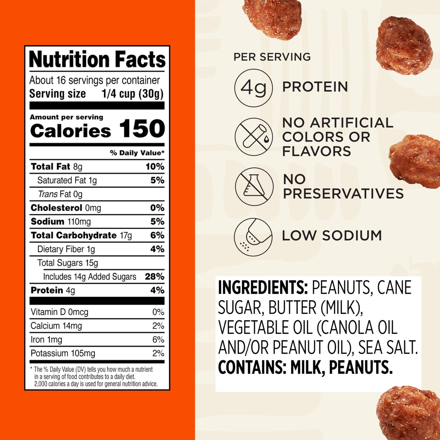 Snak Club Toffee Peanuts - Gluten-Free Candied Snack, 17 oz Resealable Bag, Brown