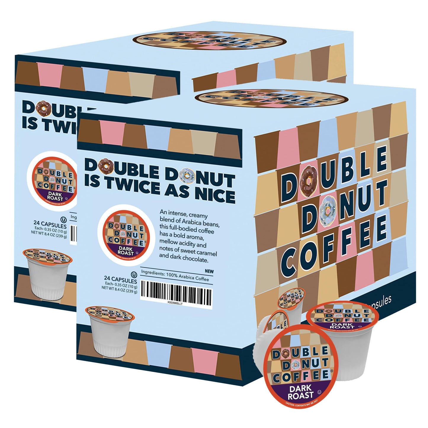 Double Donut Coffee Dark Roast Coffee Pods, Extra Bold Blend, 48 Count