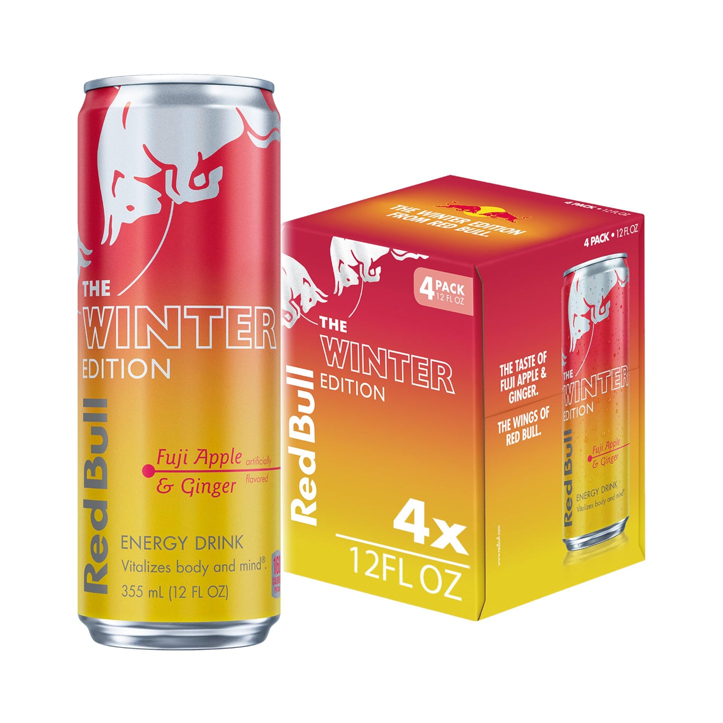 Red Bull Winter Edition Energy Drink  Fuji Apple & Ginger  12 fl. oz.  Pack of 4 cans  with 114mg Caffeine  Taurine & B Vitamins