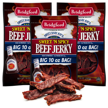 Bridgford Sweet Baby Rays Beef Jerky Sweet N Spicy 10 Oz Pack Of 3 - High Protein Sweet And Spicy Beef Jerky For Your Dietary Pr
