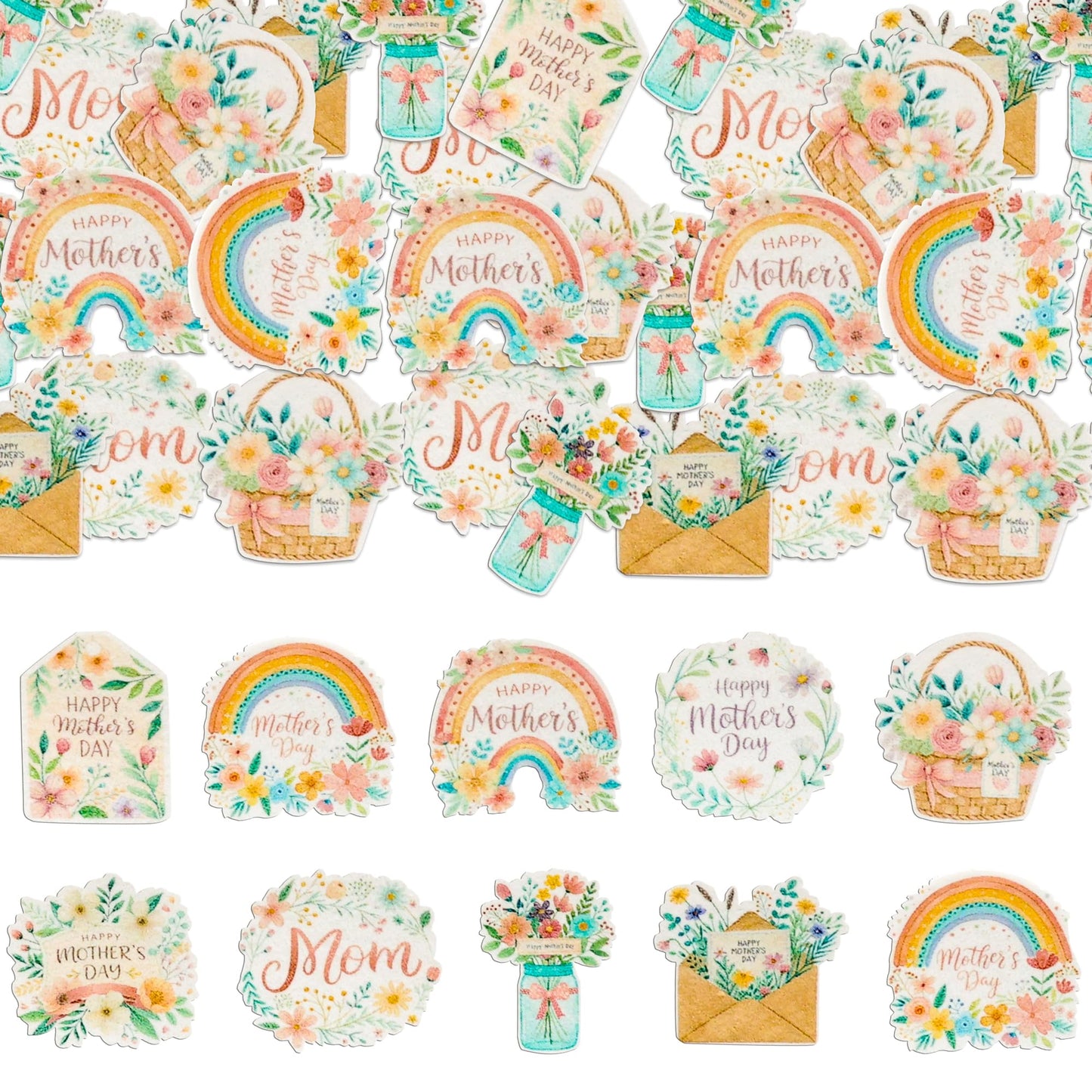 Ephlyn Cupcake Toppers 54 Pcs Edible Rainbow Flowers for Mothers Day Cake Decoration Pink