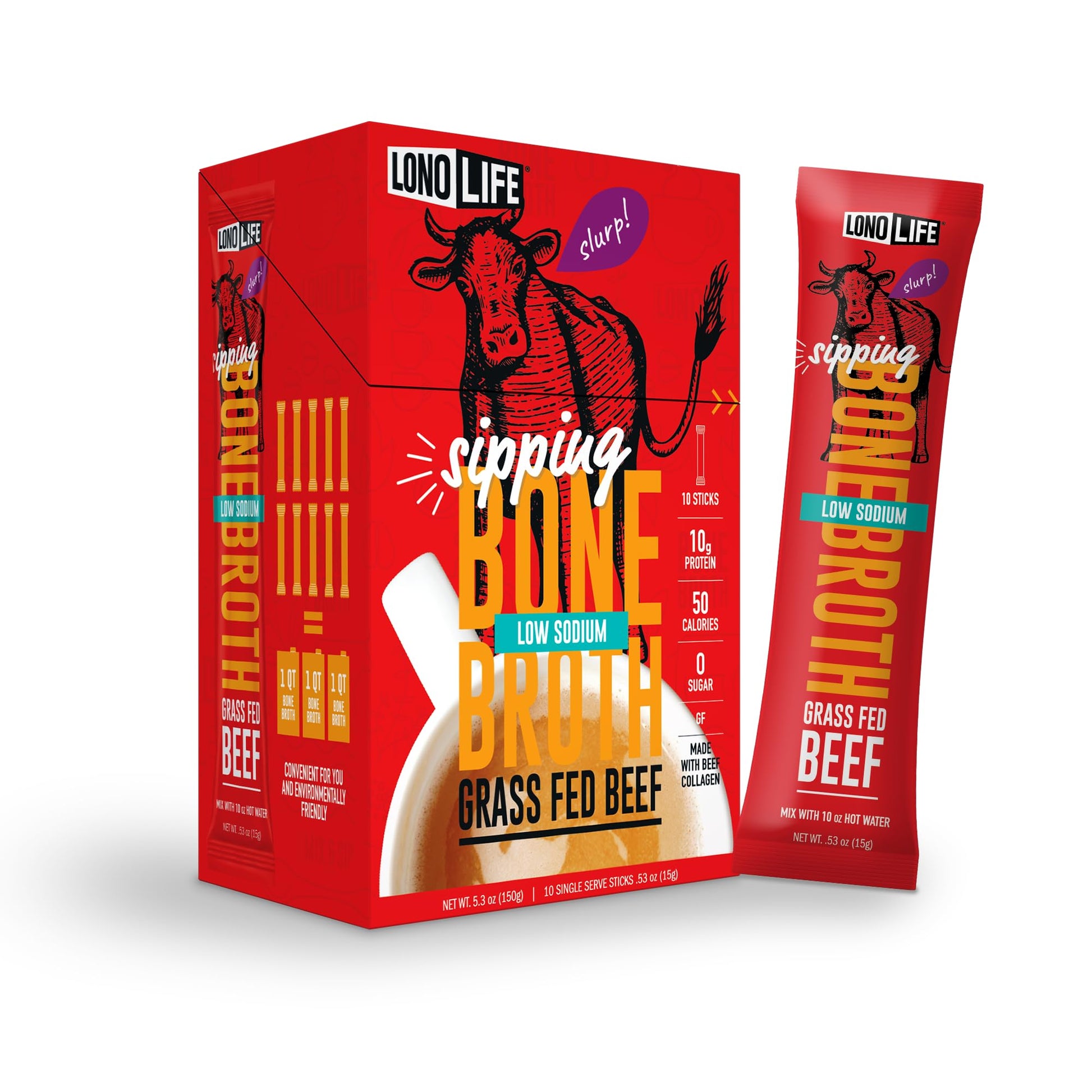 Lonolife Low Sodium Beef Bone Broth Powder Mix | Grass-Fed, 10G Protein | Collagen-Rich, Keto & Paleo Friendly | Natural Ingredi