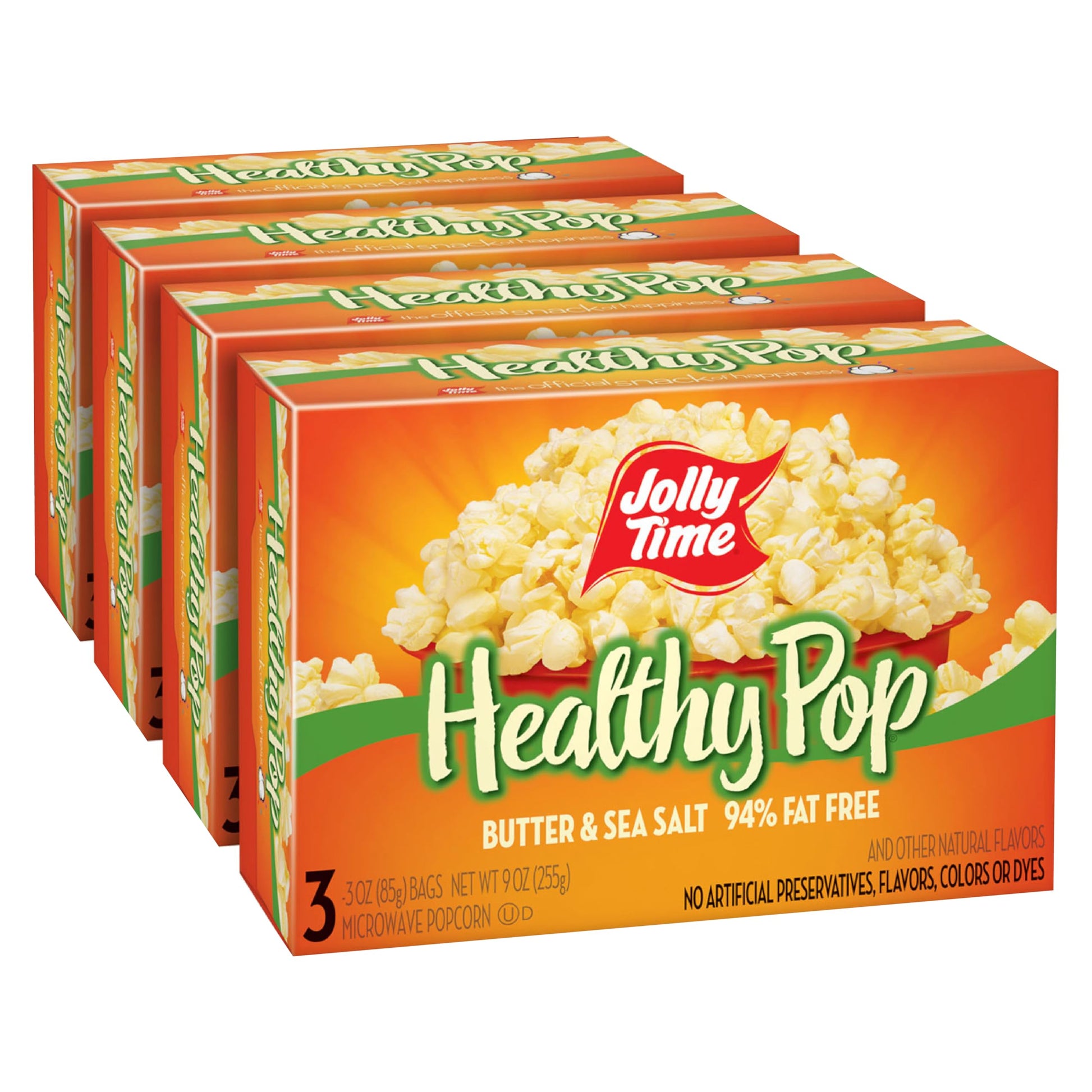 Jolly Time Healthy Pop Microwave Popcorn, Low Fat, Non-GMO, Butter & Sea Salt, 3 Ounce (Pack of 12)