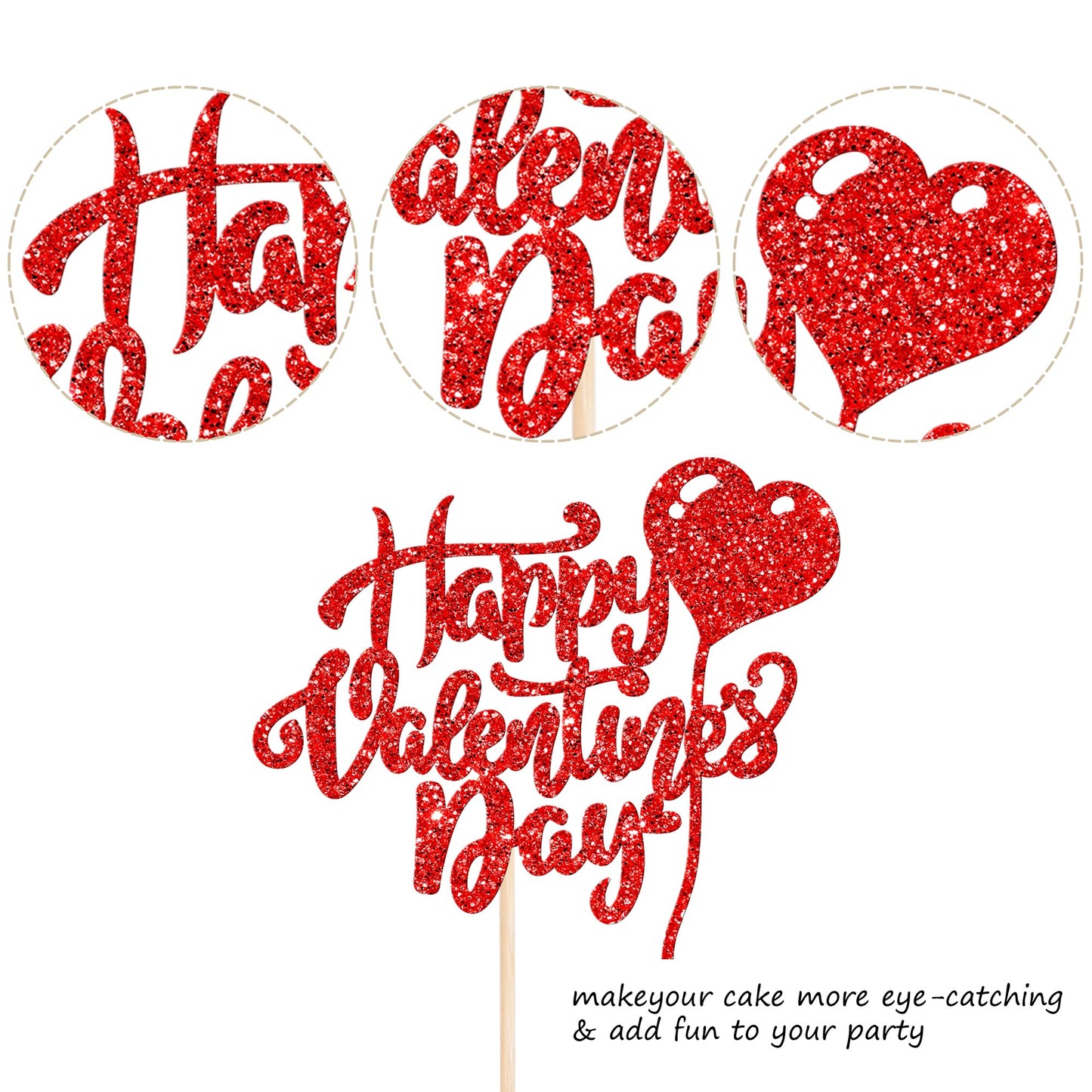 Rssta i Happy Valentines Day Cake Topper, Glitter Heart Cake Pick, Red, Paper Material, Wedding Party Decorations