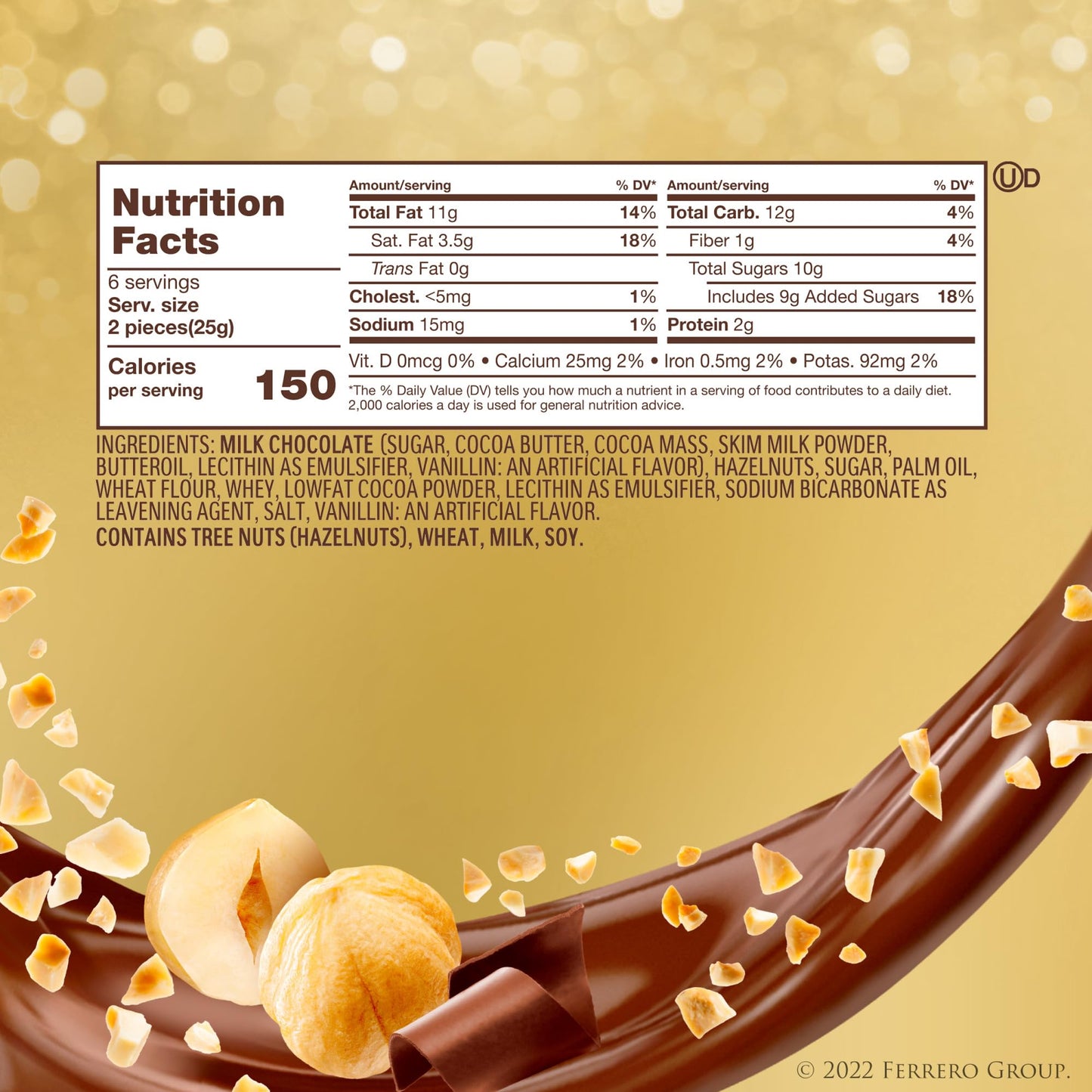 Ferrero Rocher, 12 Count, Gourmet Milk Chocolate Hazelnut, Chocolate Gift Box, Individually Wrapped, 5.3Oz