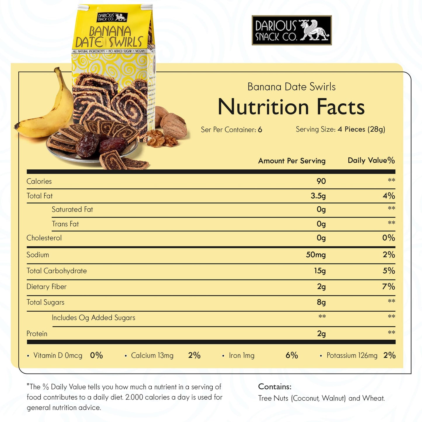 Darious Date Cookie VEGAN PALEO Banana Date Swirls, All Natural Ingredients, 6 oz Bag