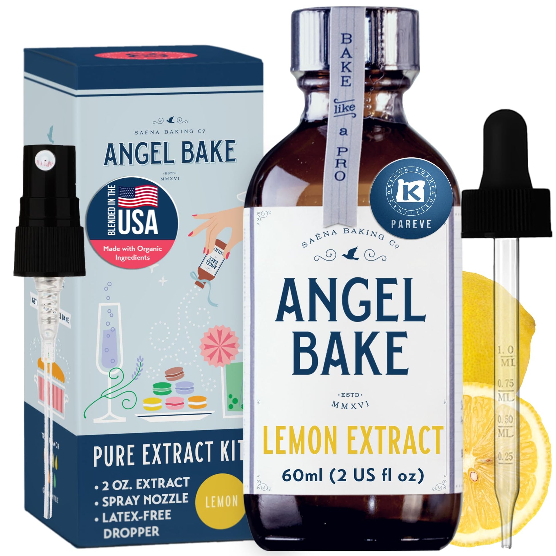 SAENA BAKING CO Pure Lemon Extract for Baking & Mixology, Keto Friendly, Vegan, Gluten Free, 2 Oz with Spritzer & Dropper