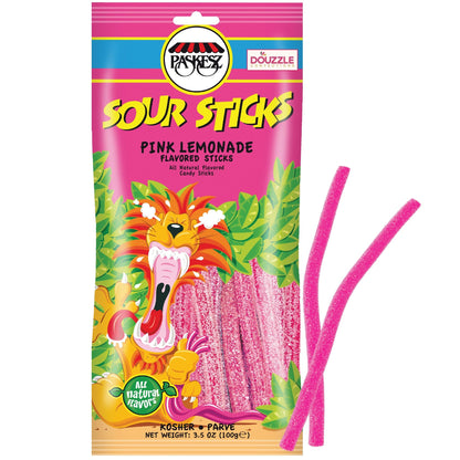 DOUzzle Back To School Sour Sticks Chewy Candy Straws Pink Lemonade (3.5 OZ - 1 Pack) Goodie Bag Stuffer, Pinata Filler - Kosher
