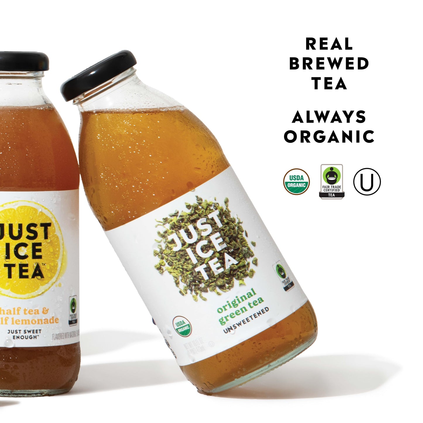 Just Ice Tea Organic Iced Tea, Original Green Tea, Pack of 12, 16 Fl Oz Glass Bottles