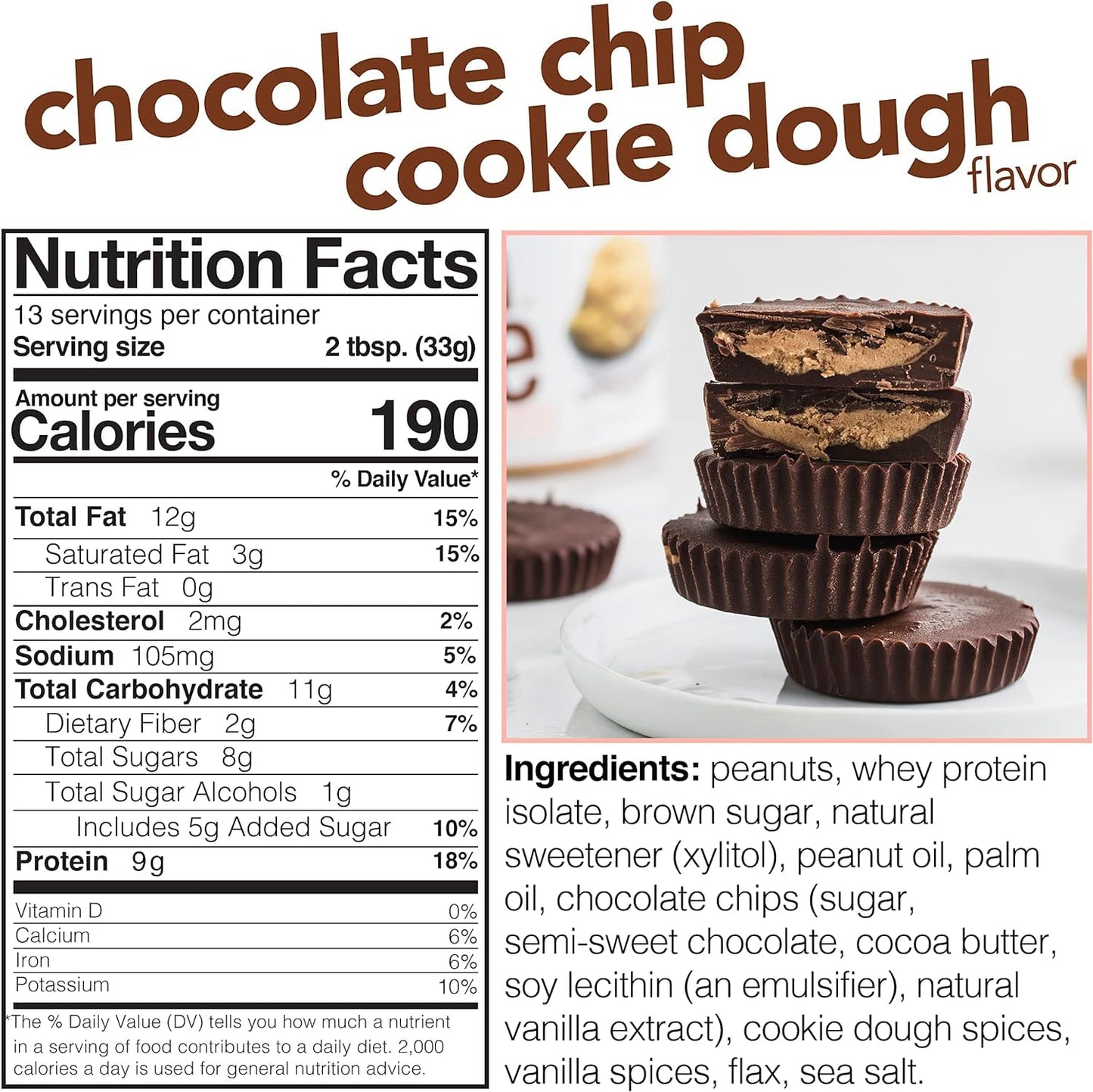 Nuts N More Chocolate Chip Cookie Dough Peanut Butter Spread - High Protein, Low Carb, Low Sugar, Gluten Free, Non-GMO, All-Natu