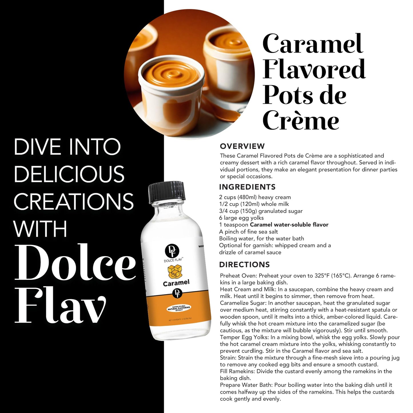 Dolce Flav Natural Caramel Extract - Water-Soluble Flavoring for Baked Goods, Beverages & Desserts - 2 Oz.