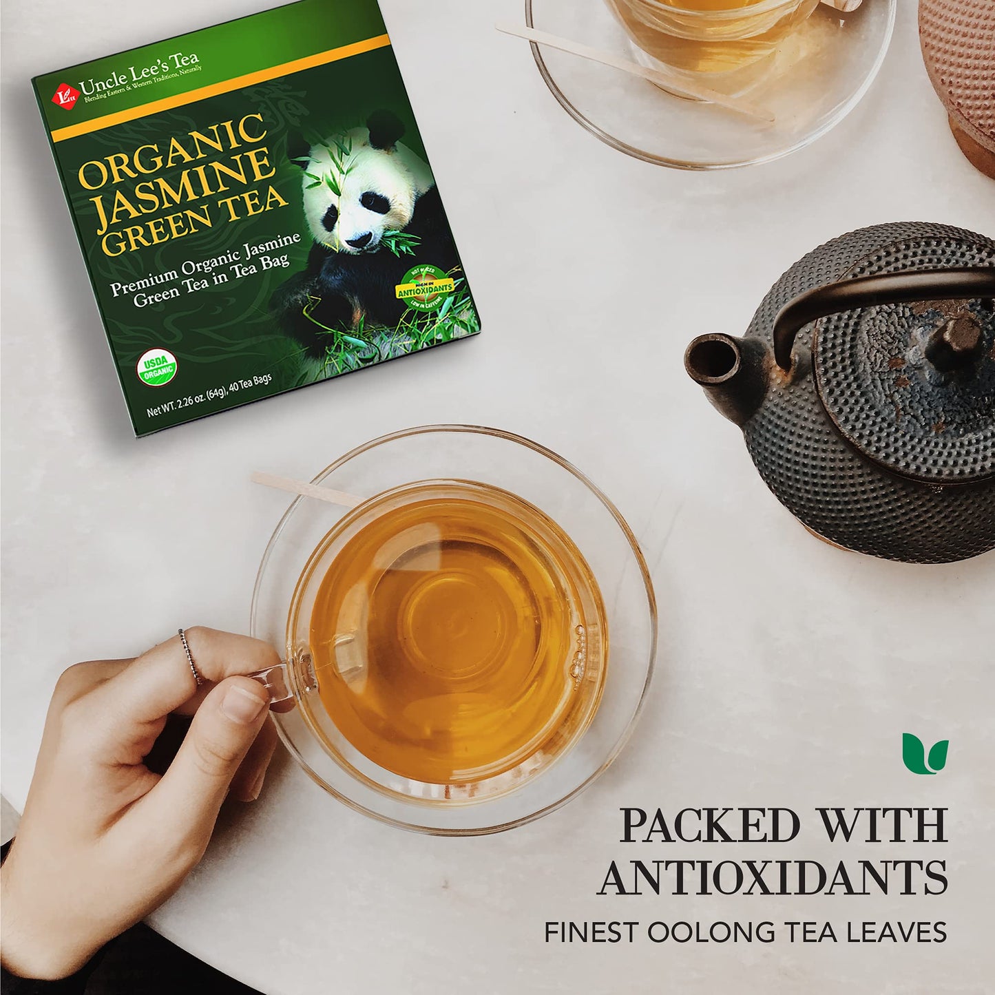 Uncle Lees Organic Jasmine Green Tea Bags, 40 Count – Antioxidant-Rich, Low Caffeine, Naturally Uplifting Blend