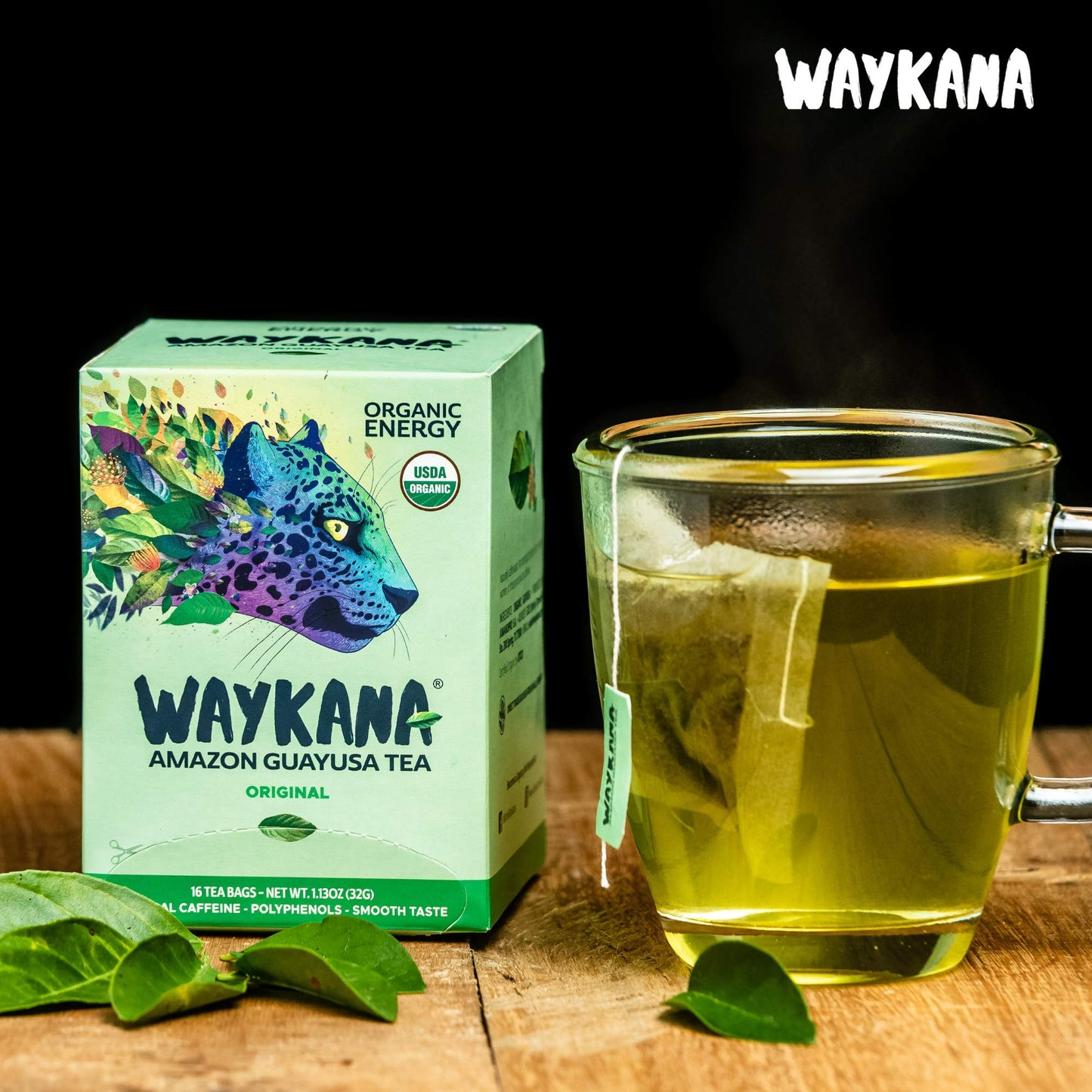 Waykana Guayusa Organic Green Tea Bags | 96 Count | Smooth Flavor | 6 Pack