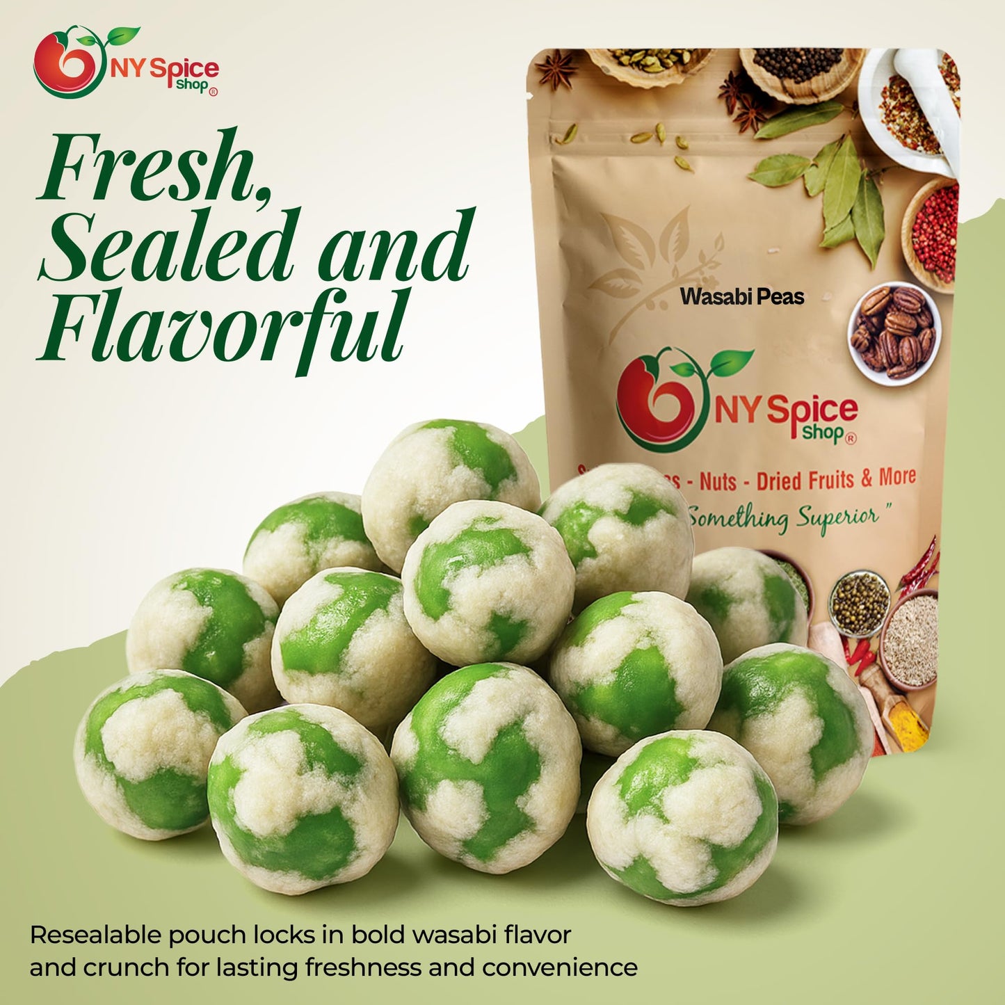 NY Spice Shop Hot Wasabi Peas Bulk - 5 Pound Crunchy Wasabi Pea Mix - Delicious Wasabi Green Peas - Hot Green Peas - Dried Wasab