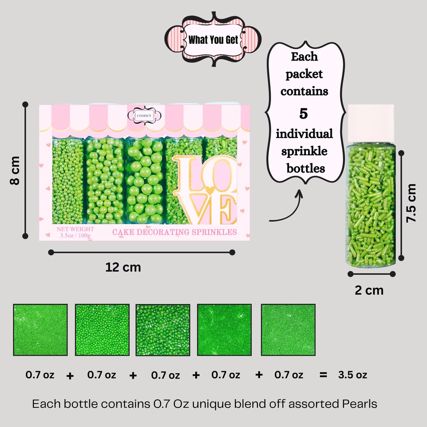 Confect Christmas Sprinkles For Cakes & Cupcakes - Party In Park Pea Green Sprinkles - Edible Celebration Mix With Dragees, Jimm