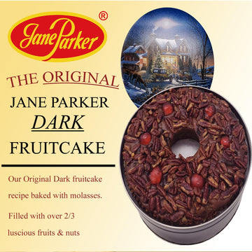 Jane Parker Fruitcake Dark Fruit Cake 3 Pound (48 Ounce) Ring In A Collectible Holiday Tin (Colors May Vary) -Holiday Cake-Chris