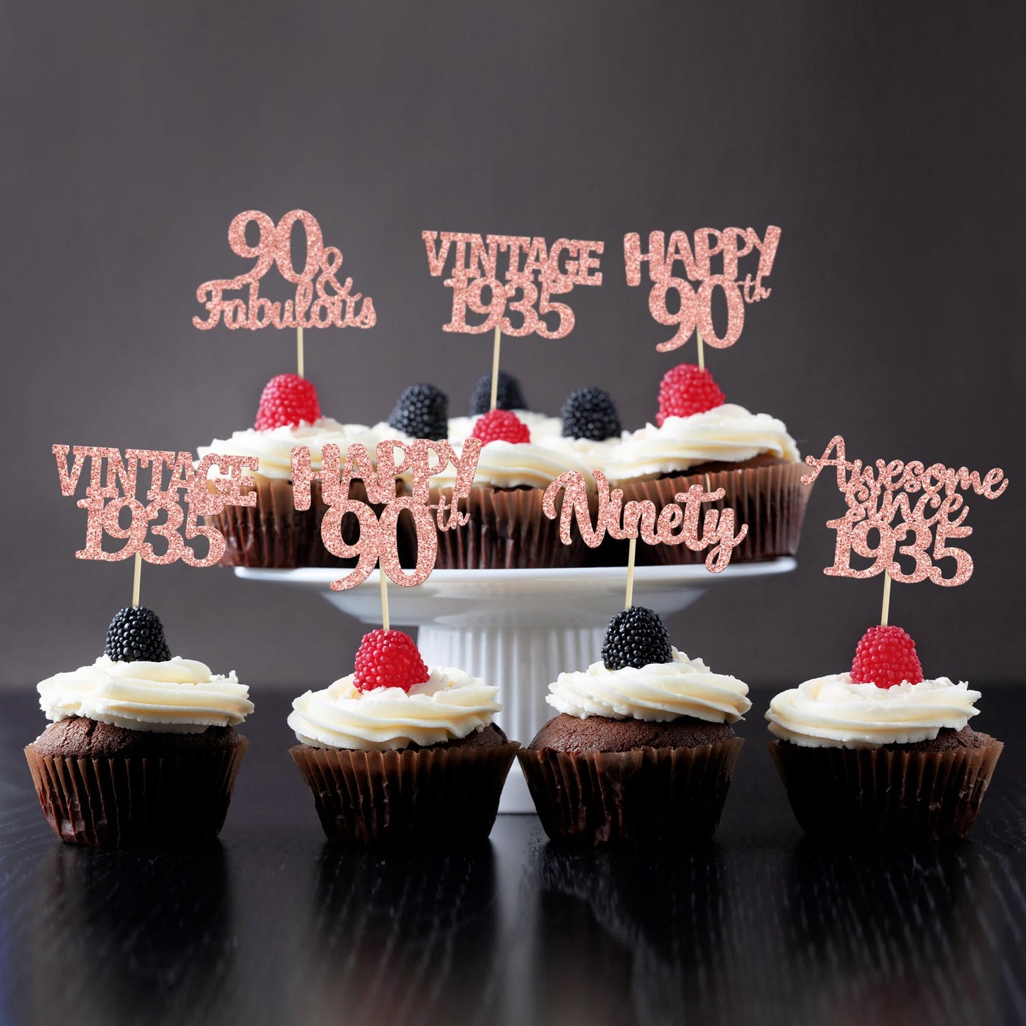Gyufise 30Pcs Rose Gold Vintage 1935 Cupcake Toppers 90Th Birthday Cupcake Toppers Awesome Since 1935 Hello 90 Cake Topper Seven