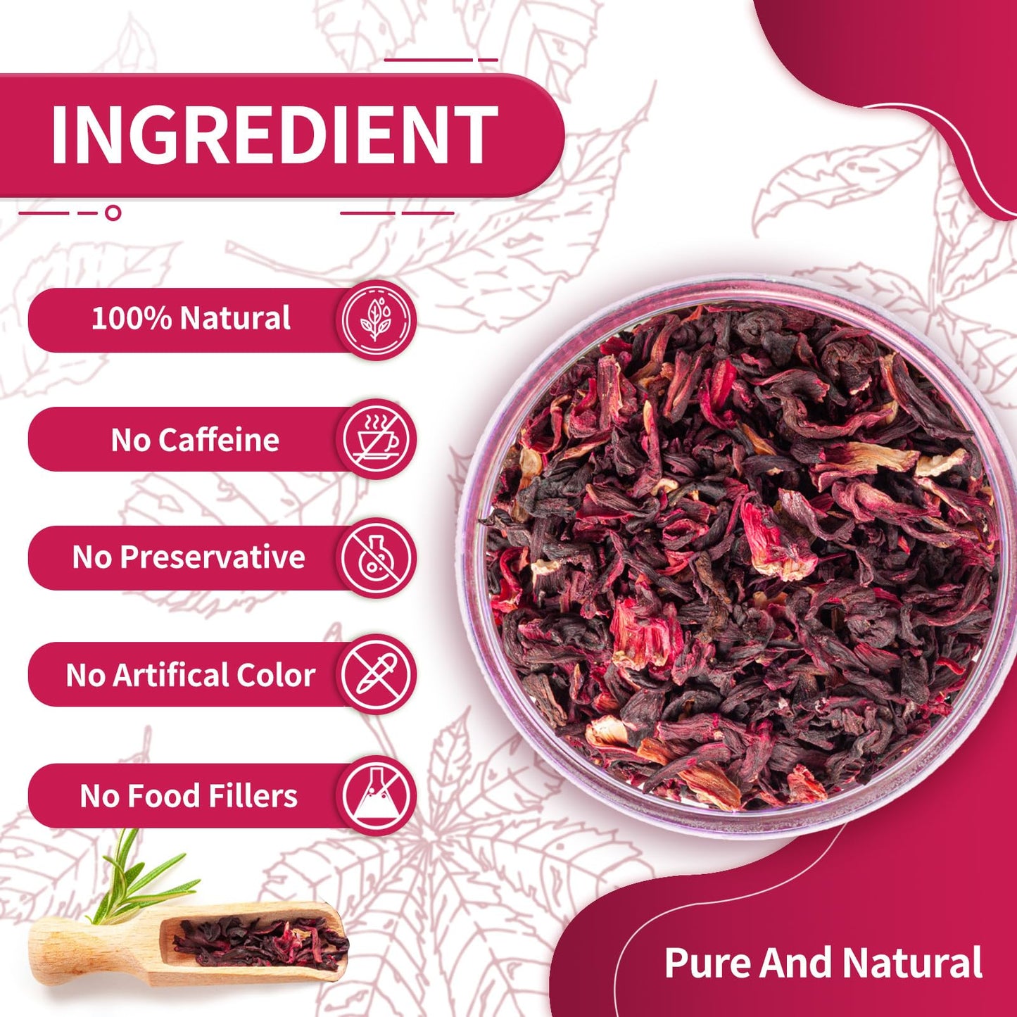 Tempoak Hibiscus Flowers Tea Bags - 60 Bags, Pure & Natural, Herbal, Caffeine-Free, Non-GMO, No Additives, No Sugar, Gluten-Free