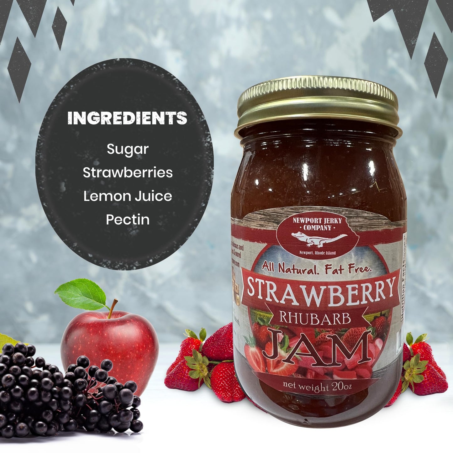 Gourmet Strawberry Rhubarb Jam 20Oz Handcrafted Small Batch (All Natural)