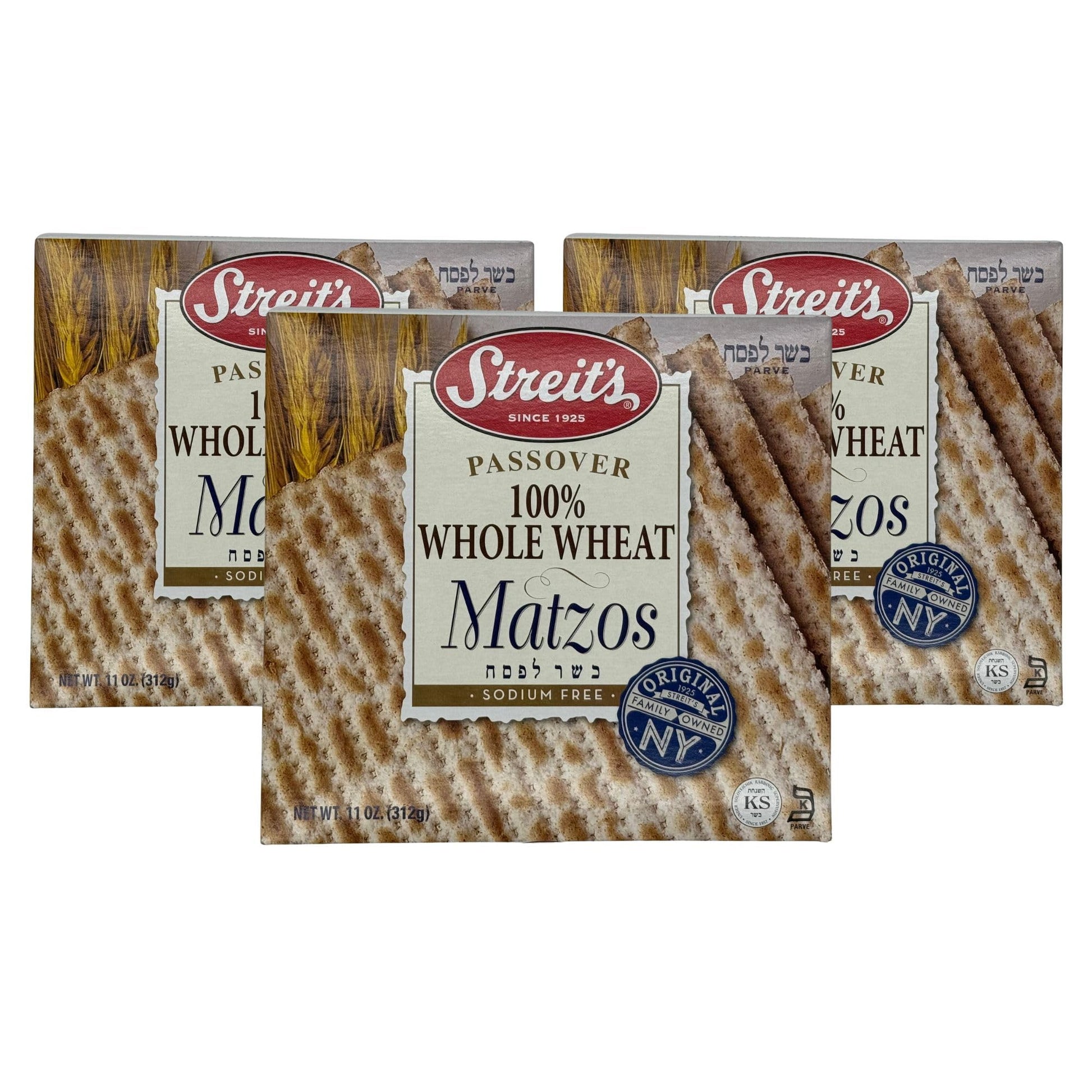 Streits Passover 100% Whole Wheat Matzo - Thin & Crispy, Non-GMO, Sodium Free, Low Fat, Vegan, Family Owned, Kosher Certified, 