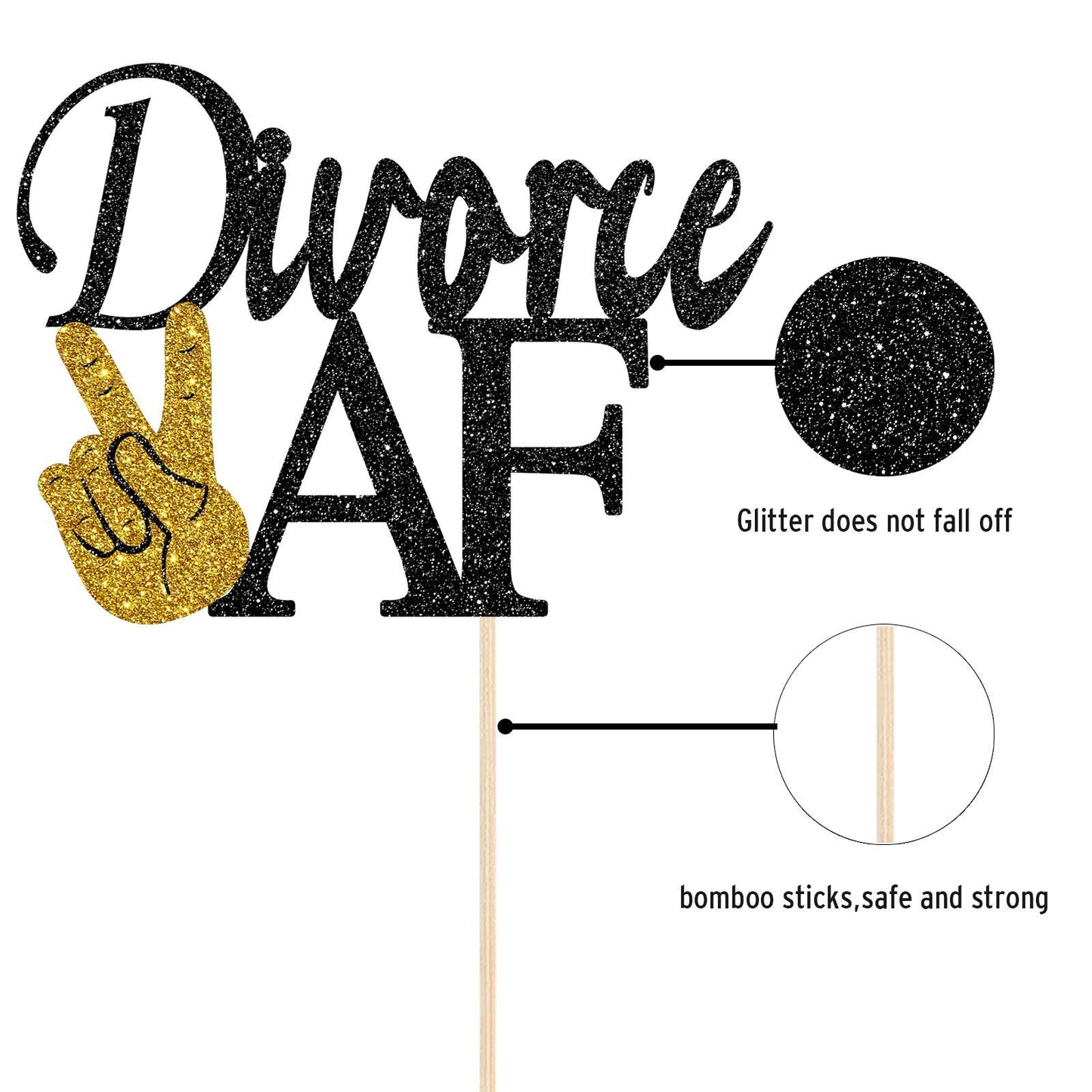Maicaiffe Black Glitter Divorce Af Cake Topper - Divorce Party Sign - Broken Up, Free At Last, Bye Felicia, Newly Unwed Divorce