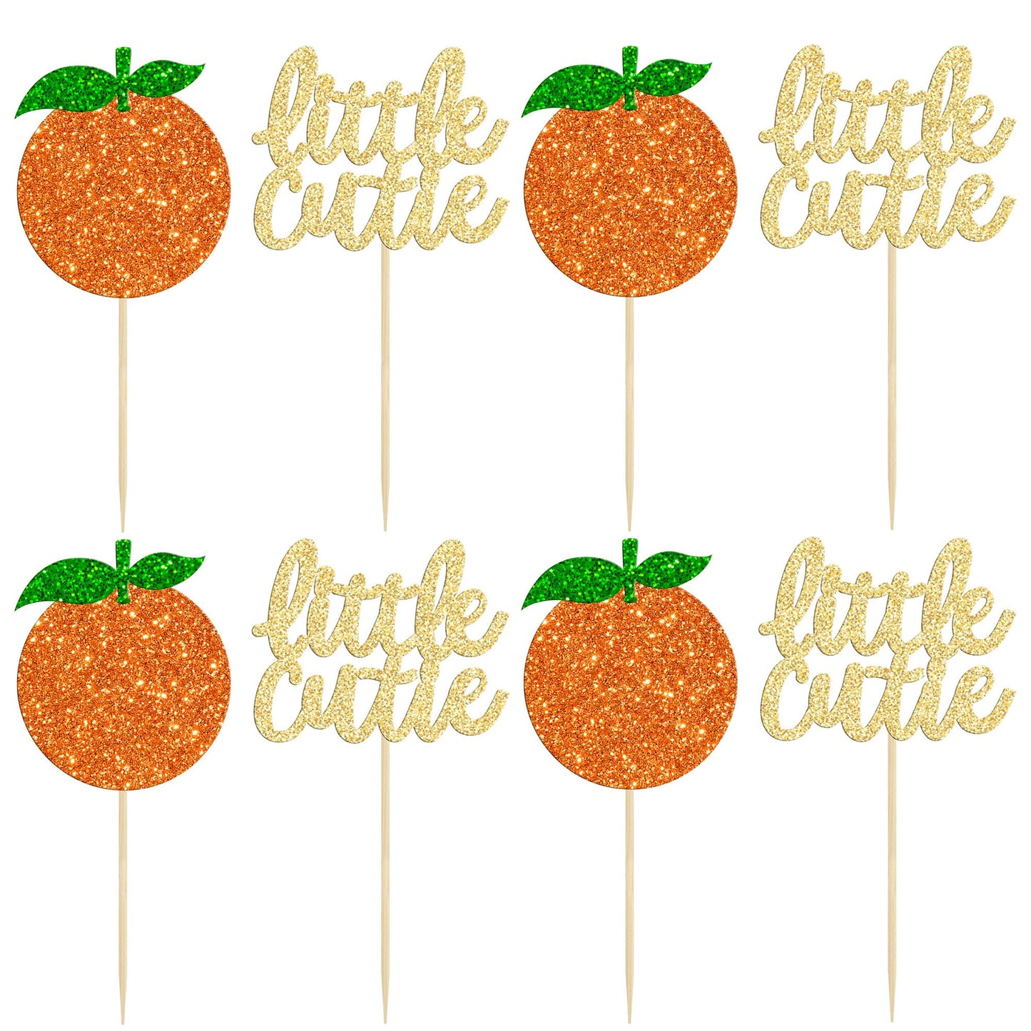 Gyufise 24Pcs Little Cutie Cupcake Toppers Glitter Orange Cupcake Picks For Citrus Theme Baby Shower Kids Birthday Party Cake De