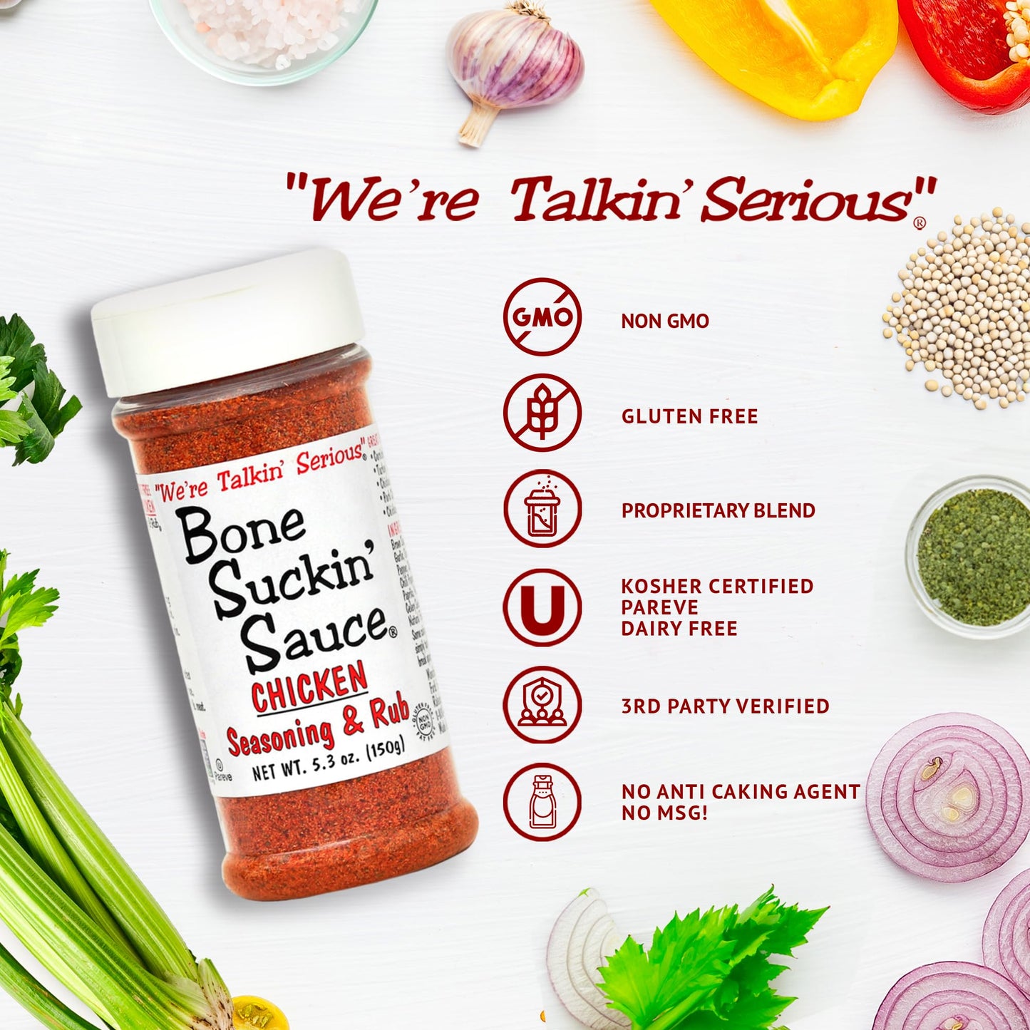 Bone Suckin Sauce Chicken Seasoning & Rub With Garlic & Sage, Perfect For Chicken, Turkey, Other Poultry, Fish - Brown Sugar, Garlic, Onion, Spices - Non-Gmo, Gluten-Free