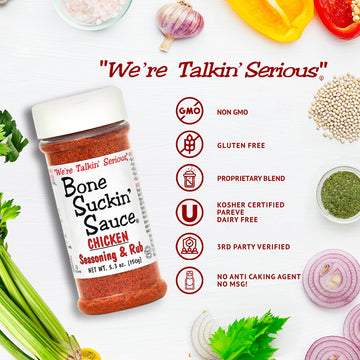 Bone Suckin Sauce Chicken Seasoning & Rub With Garlic & Sage, Perfect For Chicken, Turkey, Other Poultry, Fish - Brown Sugar, Garlic, Onion, Spices - Non-Gmo, Gluten-Free