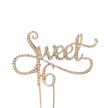 Honbay Sweet 16 Cake Topper Premium Sparkly Crystal Rhinestones Cake Topper Cake Decoration For 16Th Birthday Party (Gold)