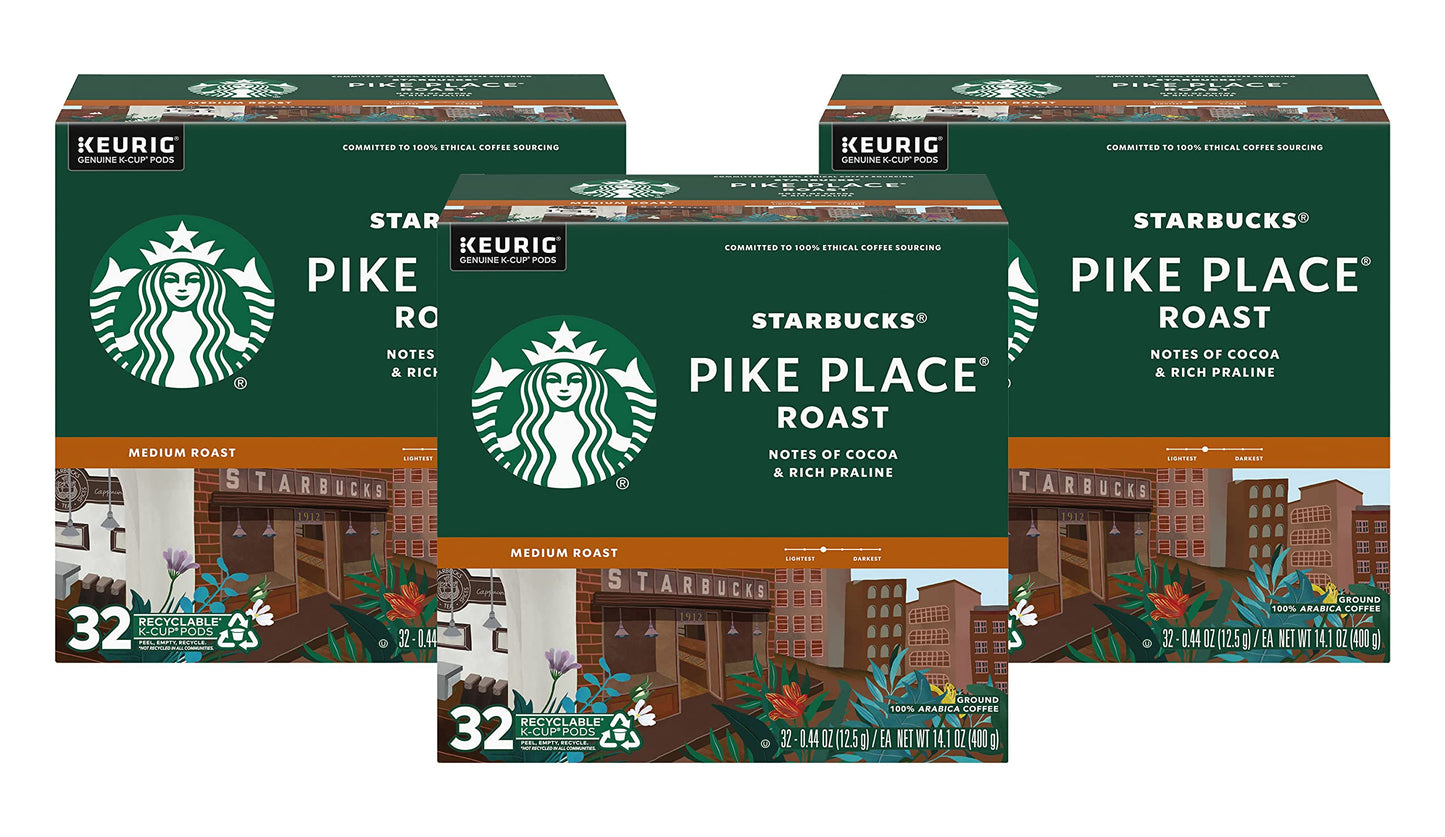 Starbucks Coffee K-Cup Pods For Keurig Beverage Makers  Pike Place Roast  Medium Roast (32 Count (Pack Of 4))