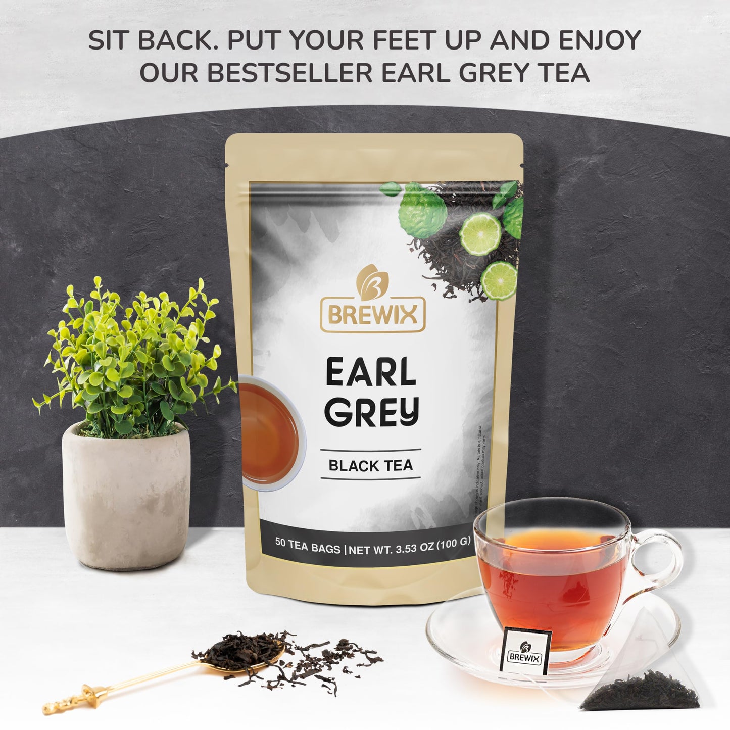 BREWIX Earl Grey Black Tea Bags, Bold & Aromatic, Gluten Free, 50 Count
