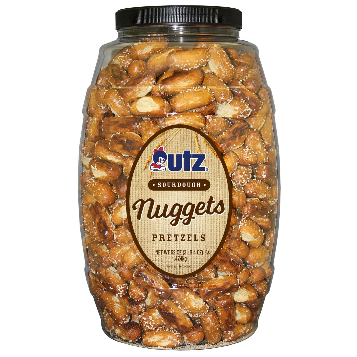 Utz Bite-Size Nuggets Pretzels With Classic Sourdough Flavor 52 Oz. Barrel     Perfectly Salted With Zero Cholesterol Per Servin