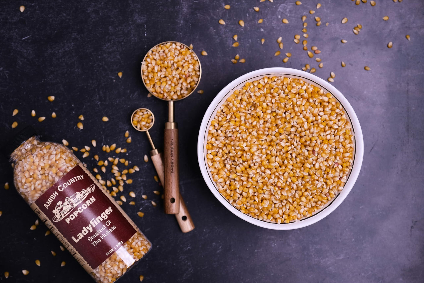Amish Country Popcorn | 14 oz Bottle | Ladyfinger Popcorn Kernels | Old Fashioned, Non-GMO and Gluten Free (14 oz Bottle)