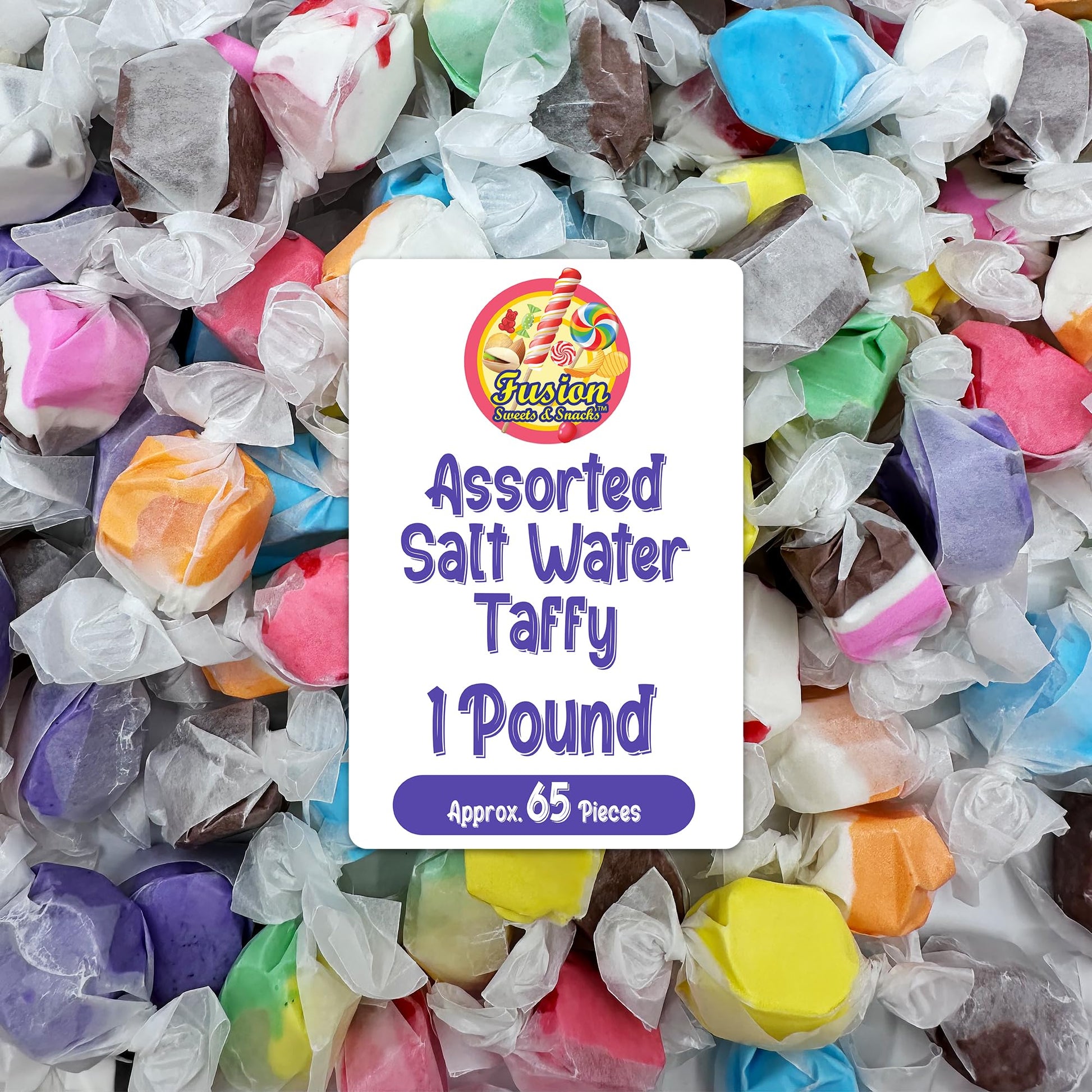 Salt Water Taffy Asorted Mix  Individually Wrapped - 1 Pound Bag - Saltwater Taffy Bulk Candy Individually Wrapped - Old Fashioned Retro Candy - Soft And Chewy  Party Favor  Gluten Free