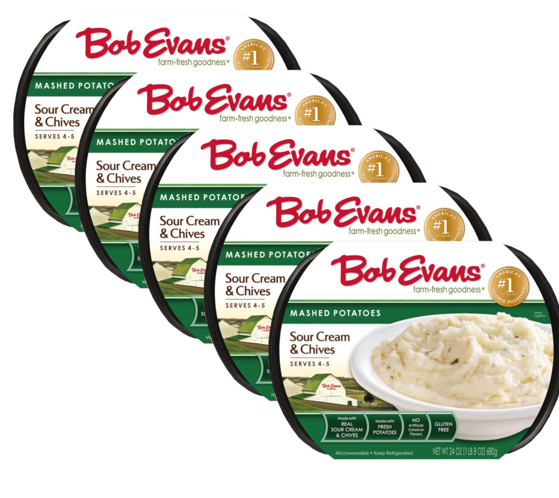 Ready Set Gourmet Bob Evans Sour Cream & Chives Mashed Potatoes, Gluten Free, 5 Pack (24 oz Each)