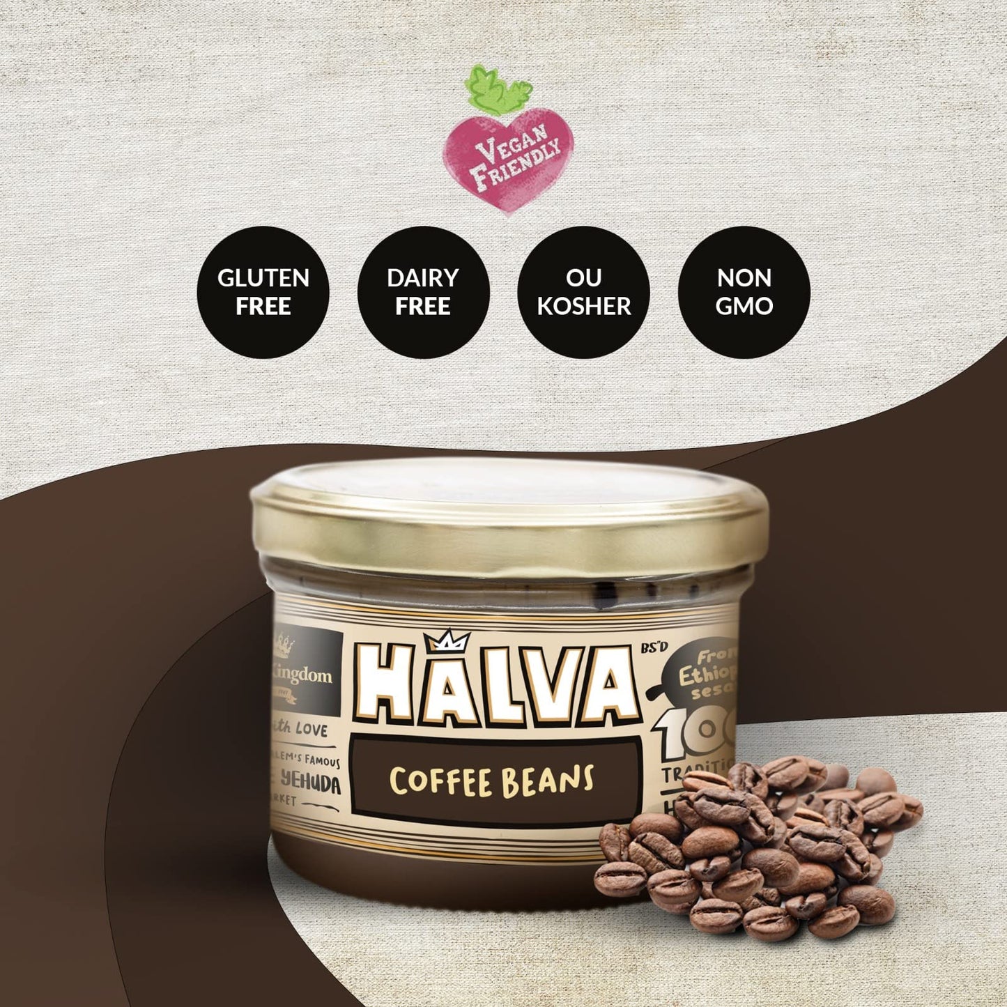 Halva Kingdom Open Sesame Sugar Free Halva Vegan Dessert | Healthy Ingredients, Gluten Free, Kosher Certified Jar (Coffee Beans)