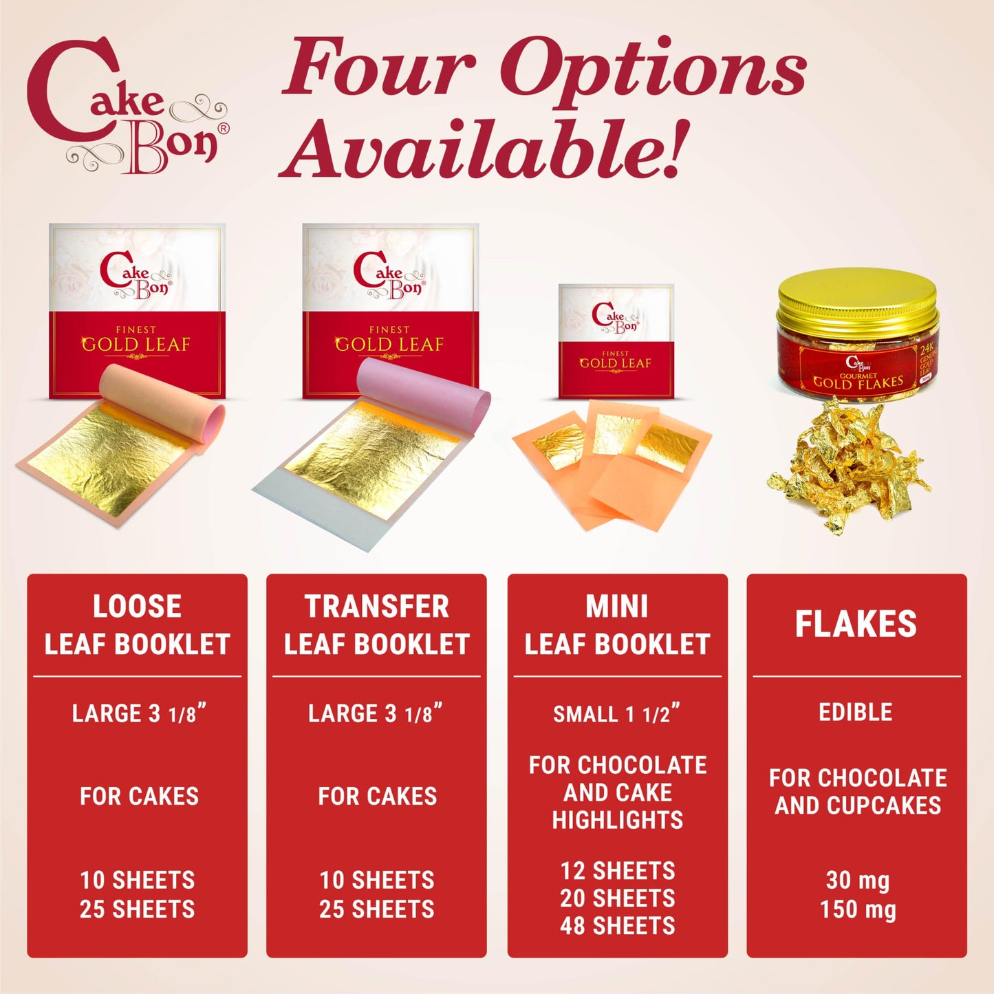 Edible Gold Leaf 24K By Cakebon - Cake Decorations, Loose Gold Leaf Sheets - 1.5 Inches, 48 Gold Foil Sheets