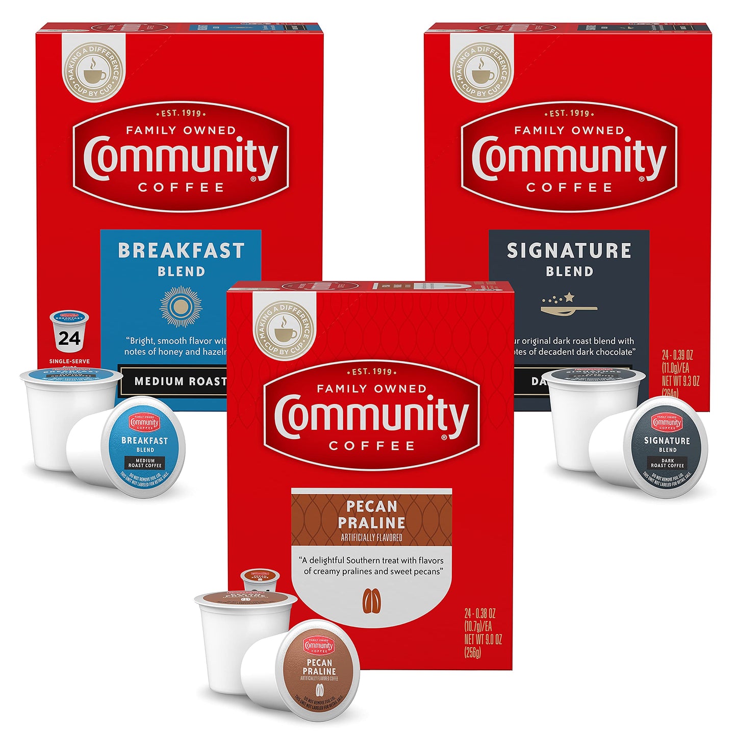 Community Coffee Variety Pack Coffee Pods, Medium & Dark Roast, Compatible with Keurig, 72 Count (24 Count per Pack, Pack of 3)